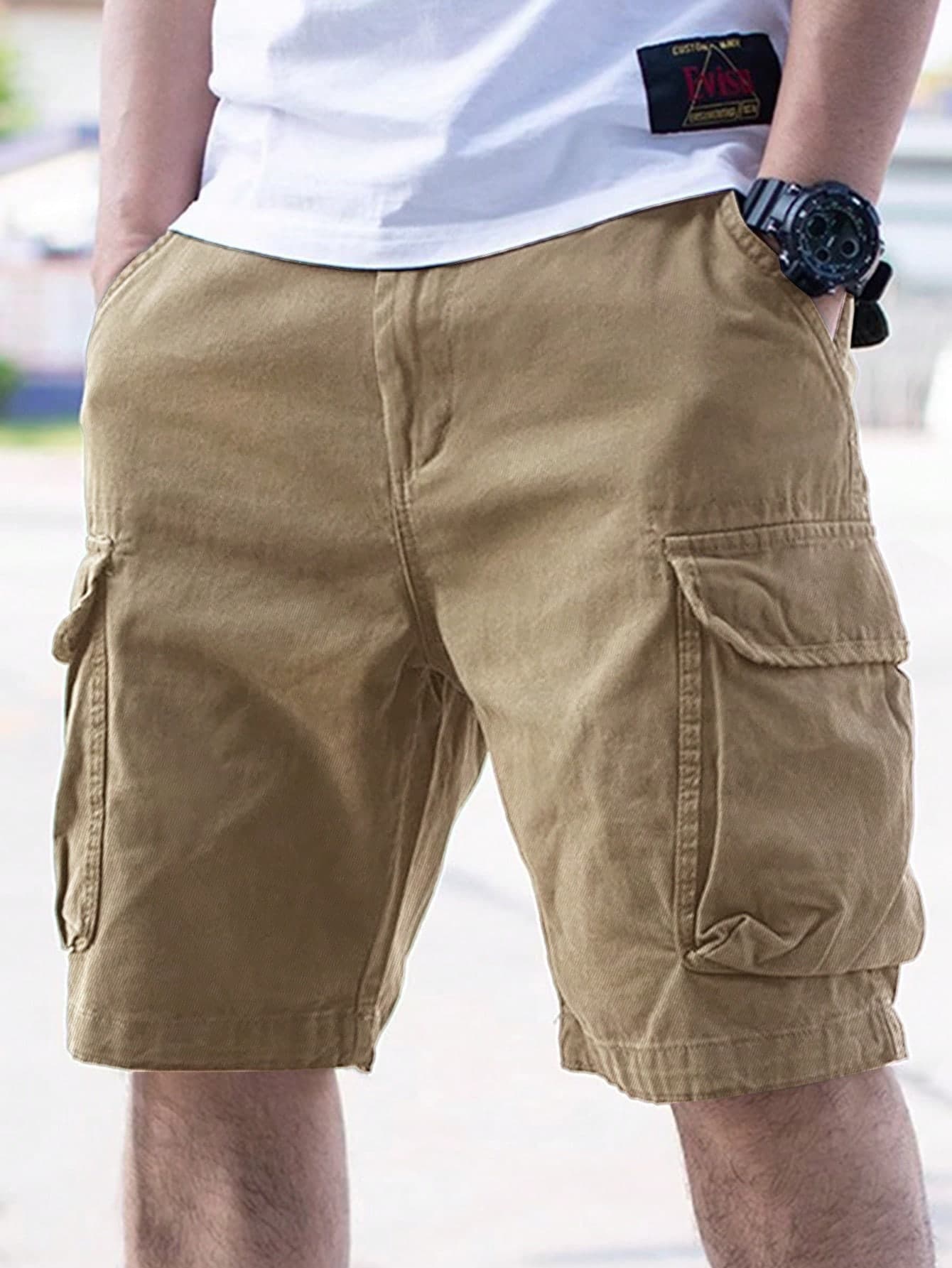 Manfinity Homme Men's Summer Loose Flap Pocket Side Cargo Shorts