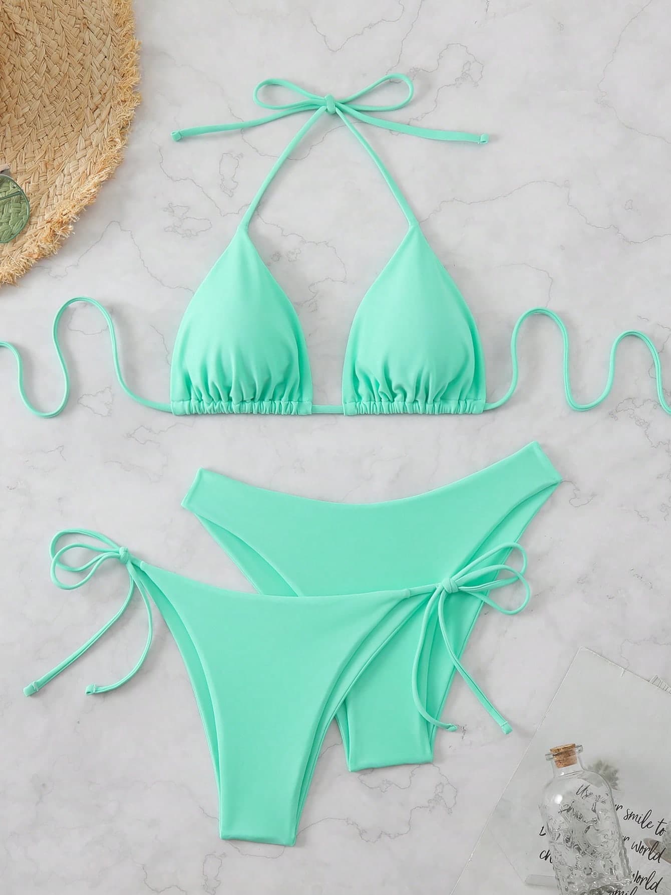 Swim Basics 3pcs Women's Solid Color Bikini Set Summer