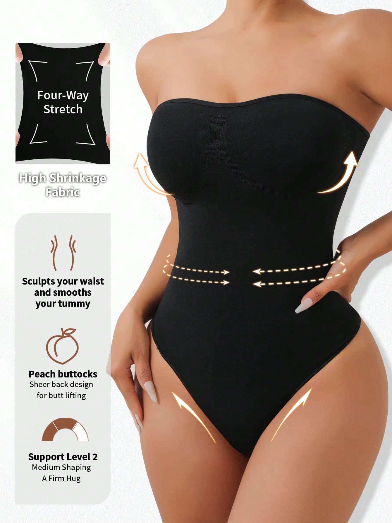 SHEIN Women's Seamless Bodysuit, Strapless Anti-Slip Slimming Shapewear, Waist & Tummy Control, 1pc
