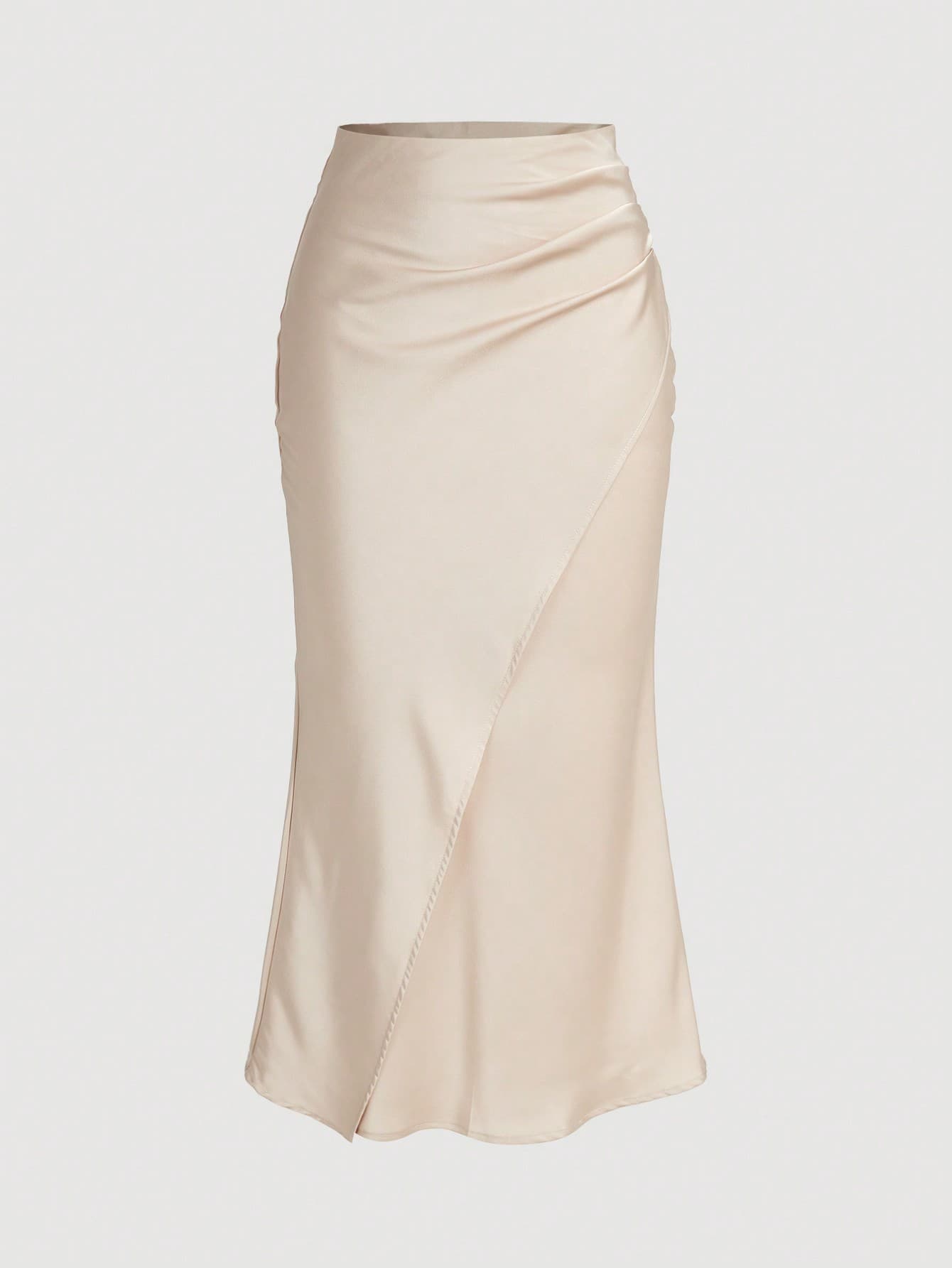 Firerie Women's Fashionable Commuter Versatile Pleated Design Solid Color Satin Fishtail Bodycon Long Skirt, Ivory White