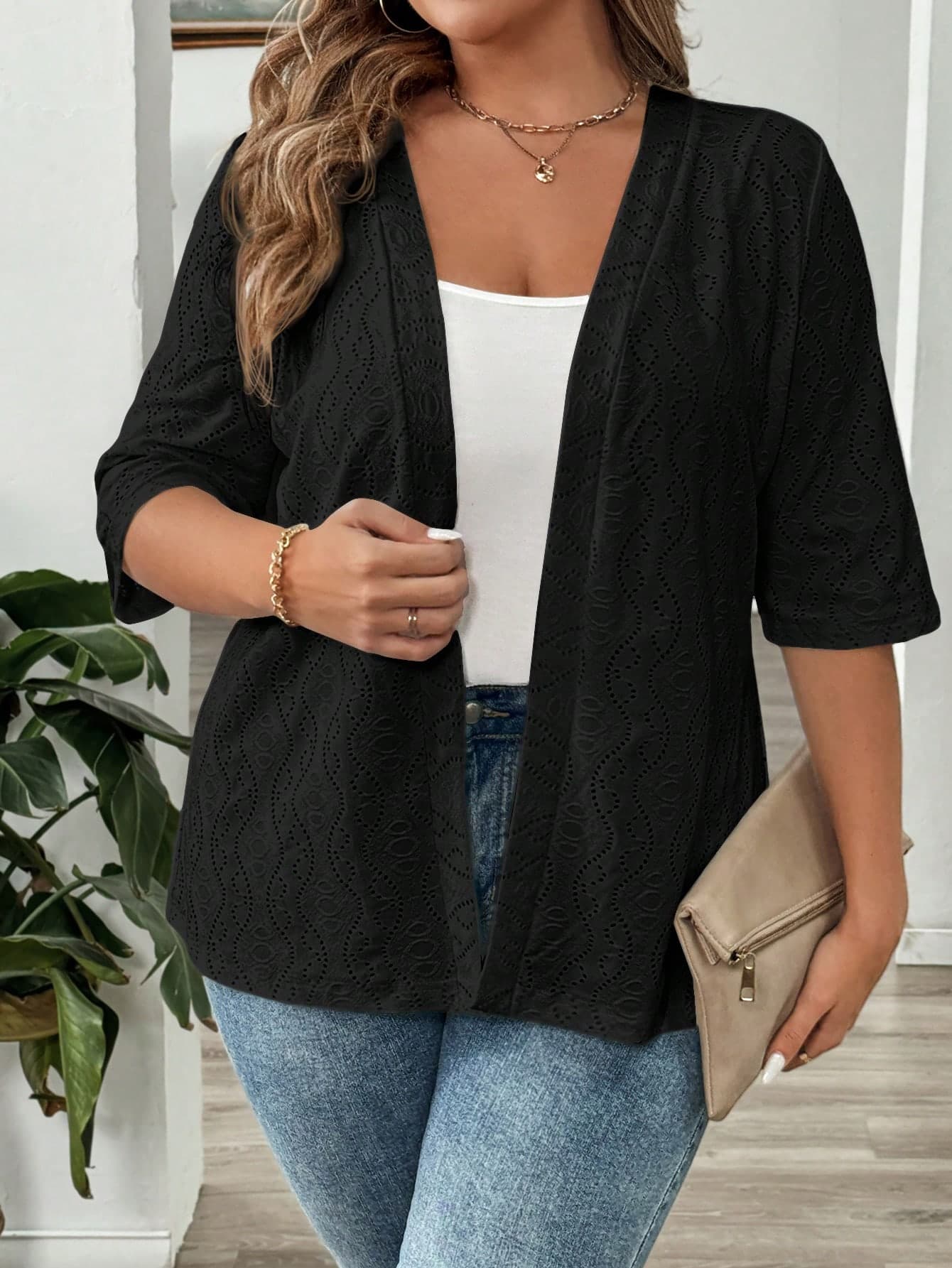 SHEIN LUNE Plus Size Fall Women Clothes Leopard Print 7/8 Sleeve Everyday Casual Bomber Jacket Back To School Clothes For Autumn & Winter