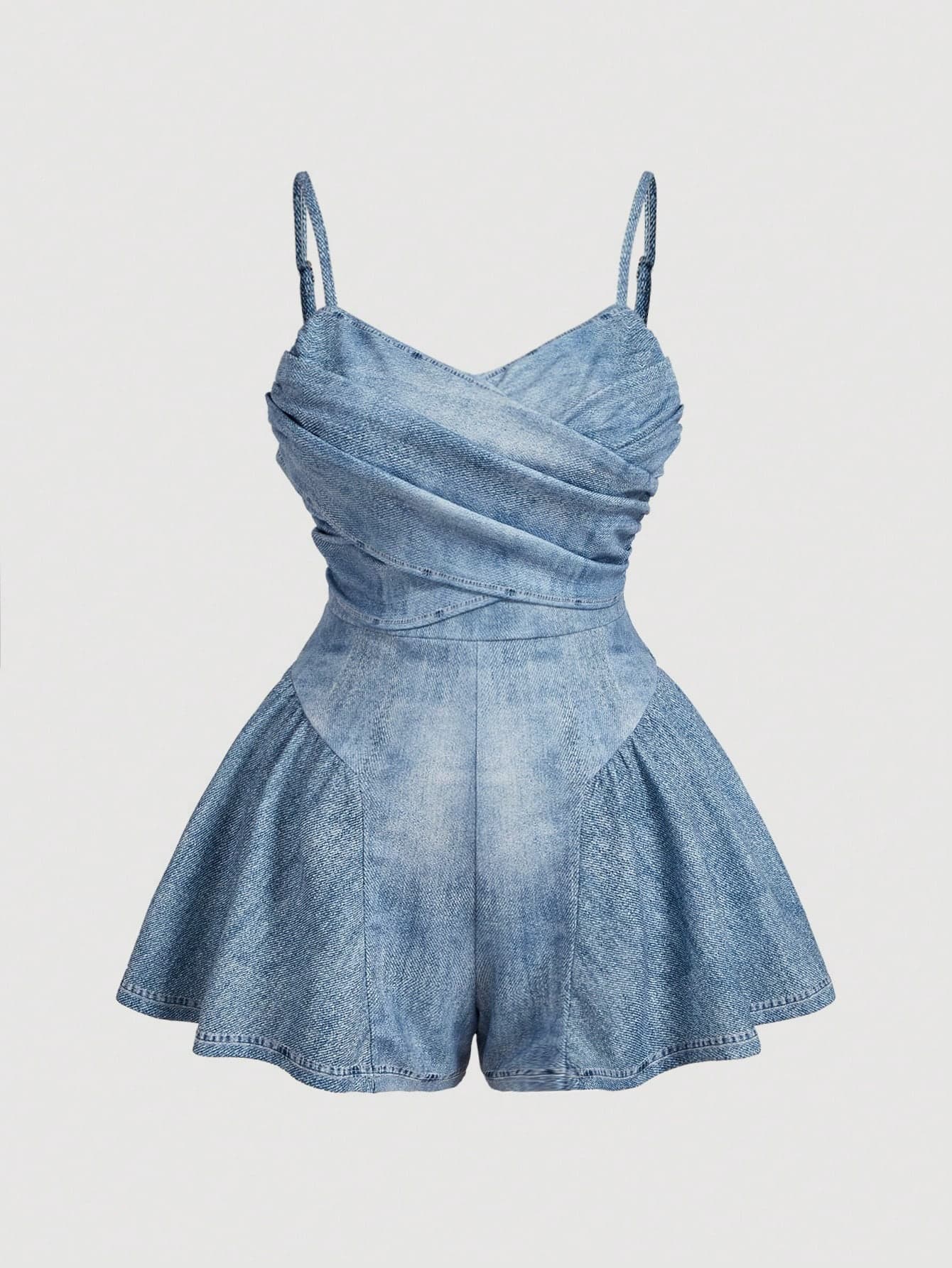 SHEIN MOD Denim Effect Cross-Folded Holiday Jumpsuit Dress For Plus Size Women