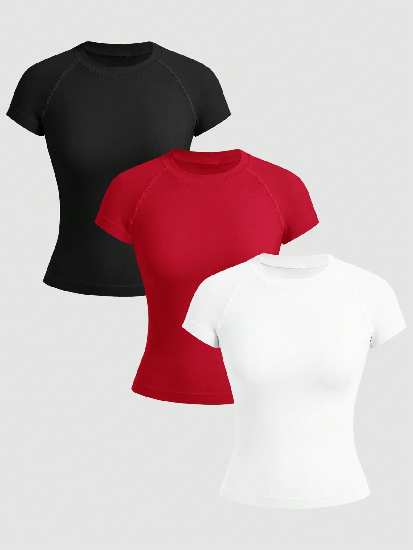 Velisys Velisys Ribbed Knit Sports Crop Top Gym Top Fitted Shirt Workout Tank Top Three Pair