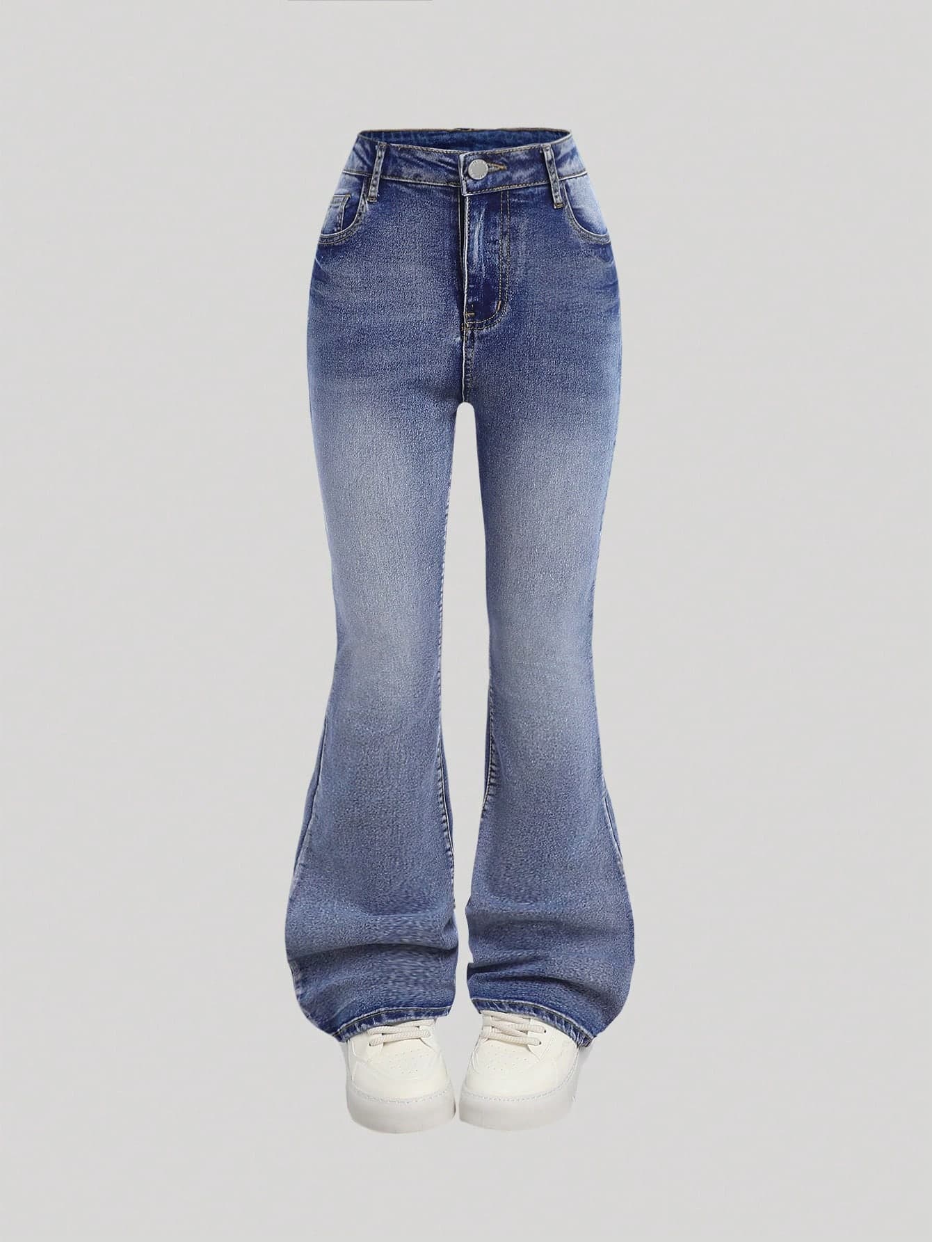 SHEIN Girlism Teen Girl Y2K Stonewashed High Waist Cat Whisker Washed Flare Leg Jeans, Back To School Streetwear