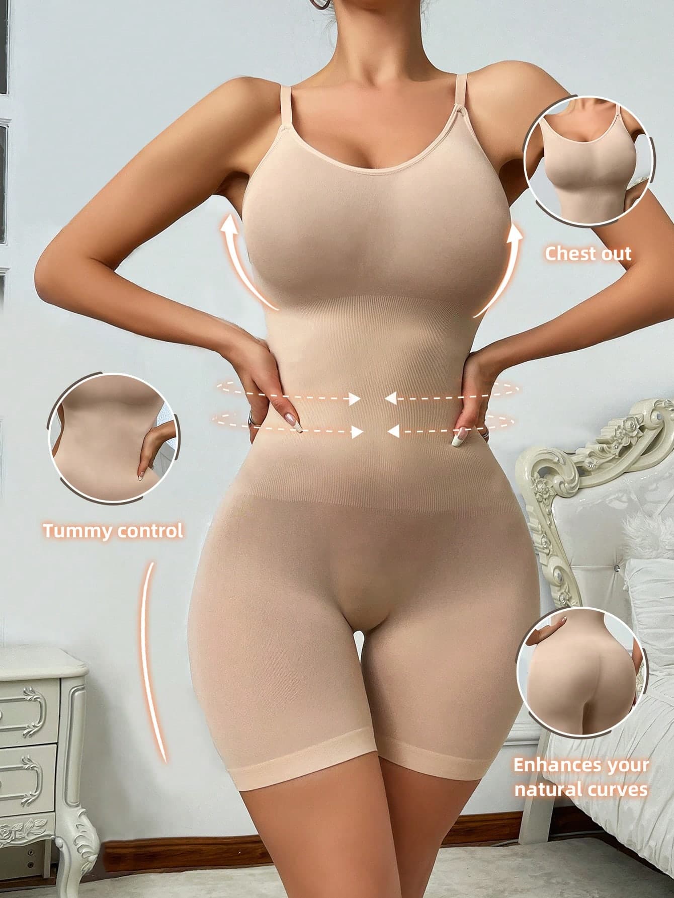 Women's Solid Color Sleeveless Jumpsuit Shapewear