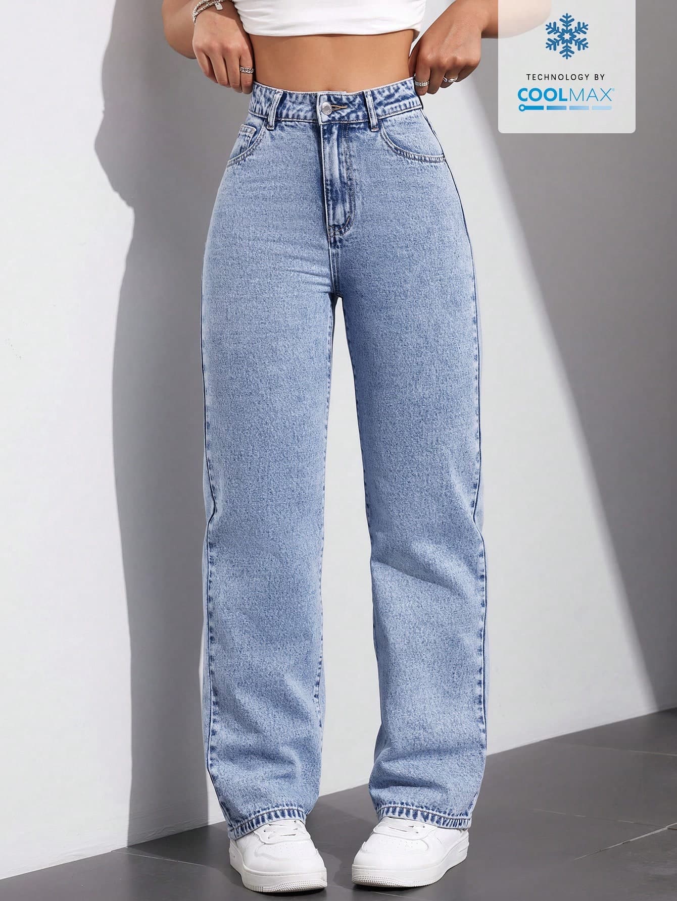 Flexra Front Button Closure Multiple Pockets Simple Light Color Denim Jeans, Casual Daily Wear