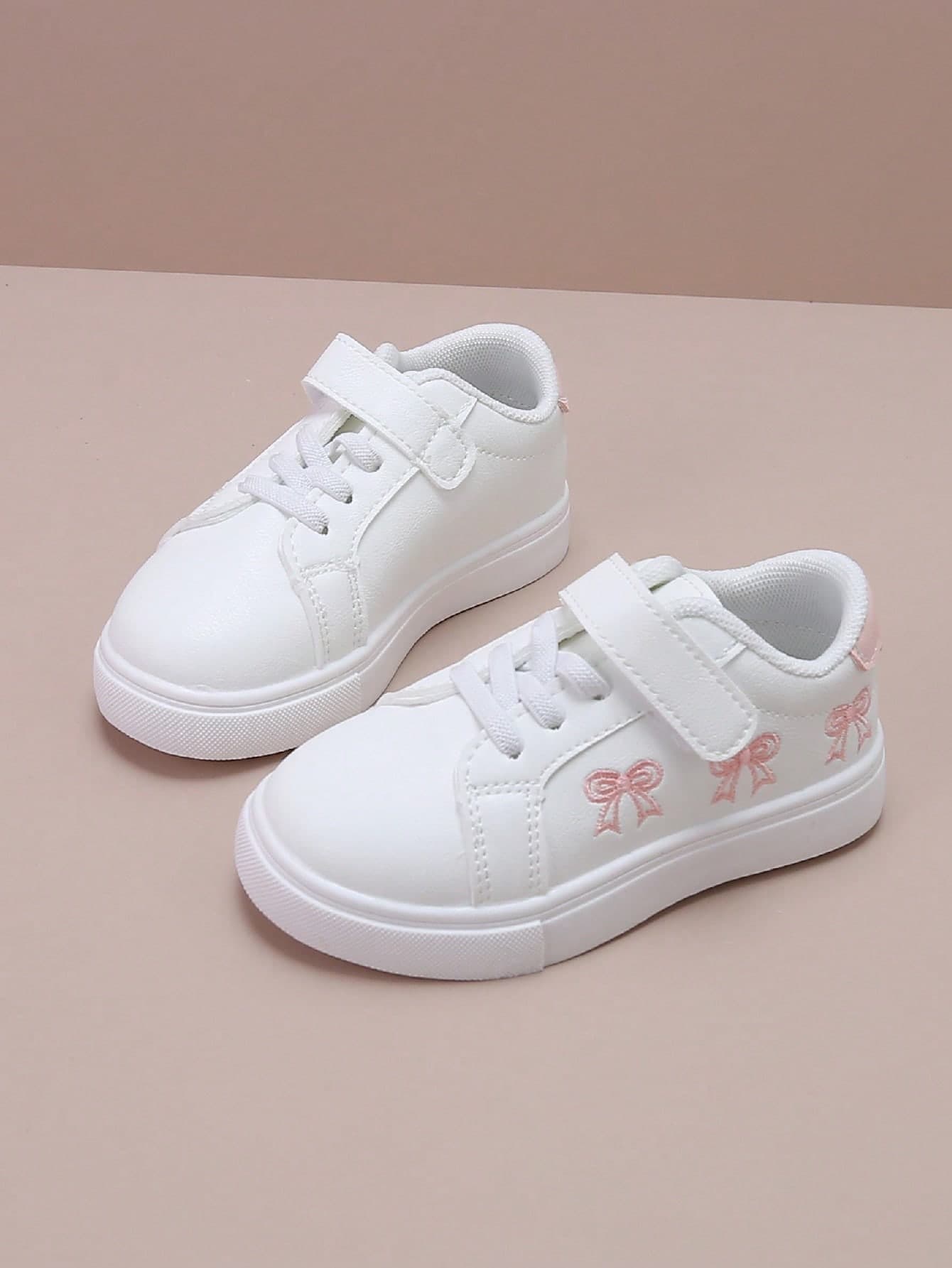 Children's Athletic Shoes, Girls White Bow Embroidered Casual Sneakers