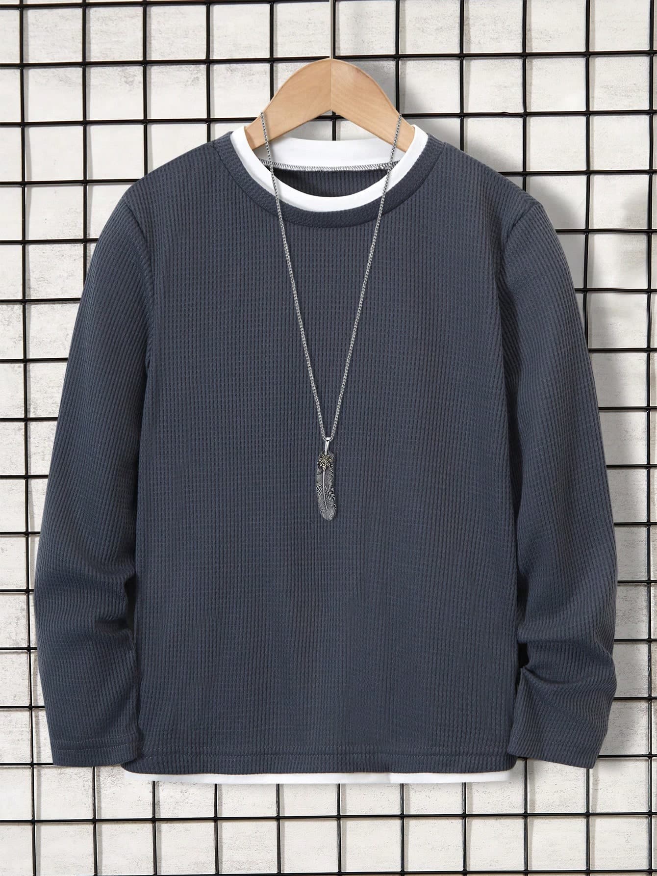 SHEIN Tween Boy Contrast Color Trim Crew Neck Long Sleeve T-Shirt, Spring Autumn, School, Campus, College Chic Autumn/Winter