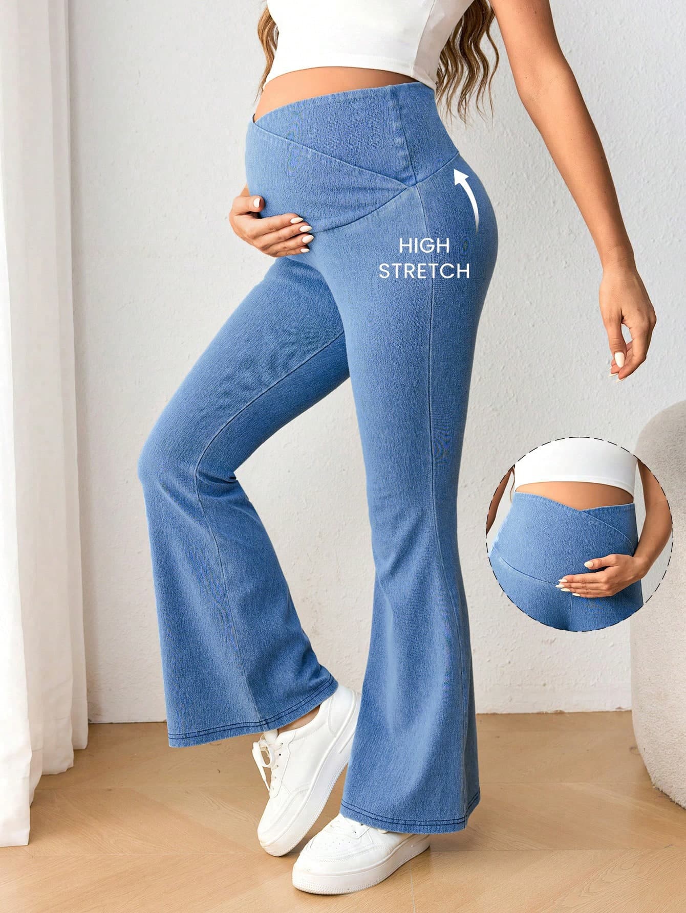 SHEIN Maternity Casual Stretchy Flared Jeans, Blue