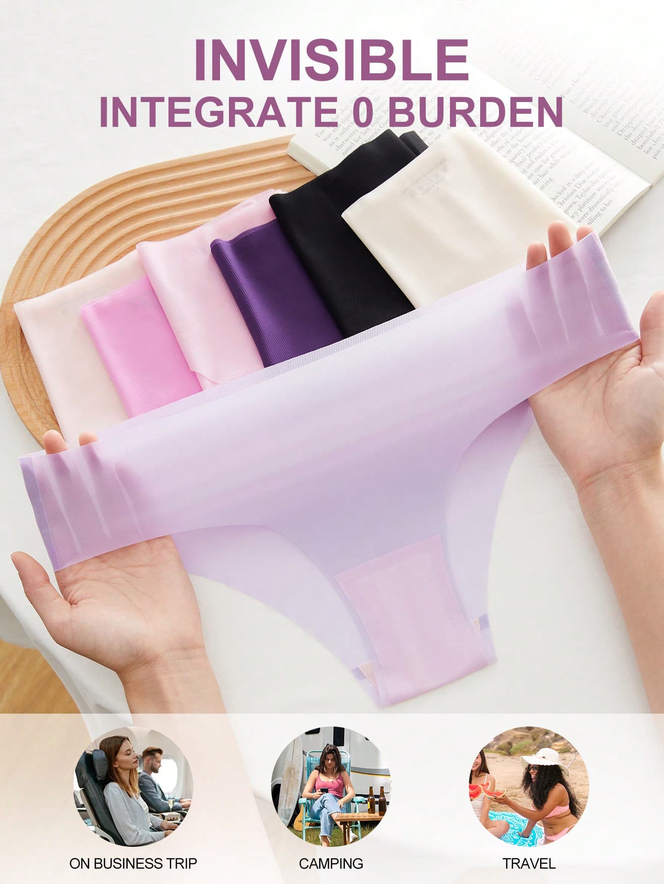 7pcs/Pack Women's Seamless Simple Solid Color Breathable Comfortable Invisible Hipster Panties