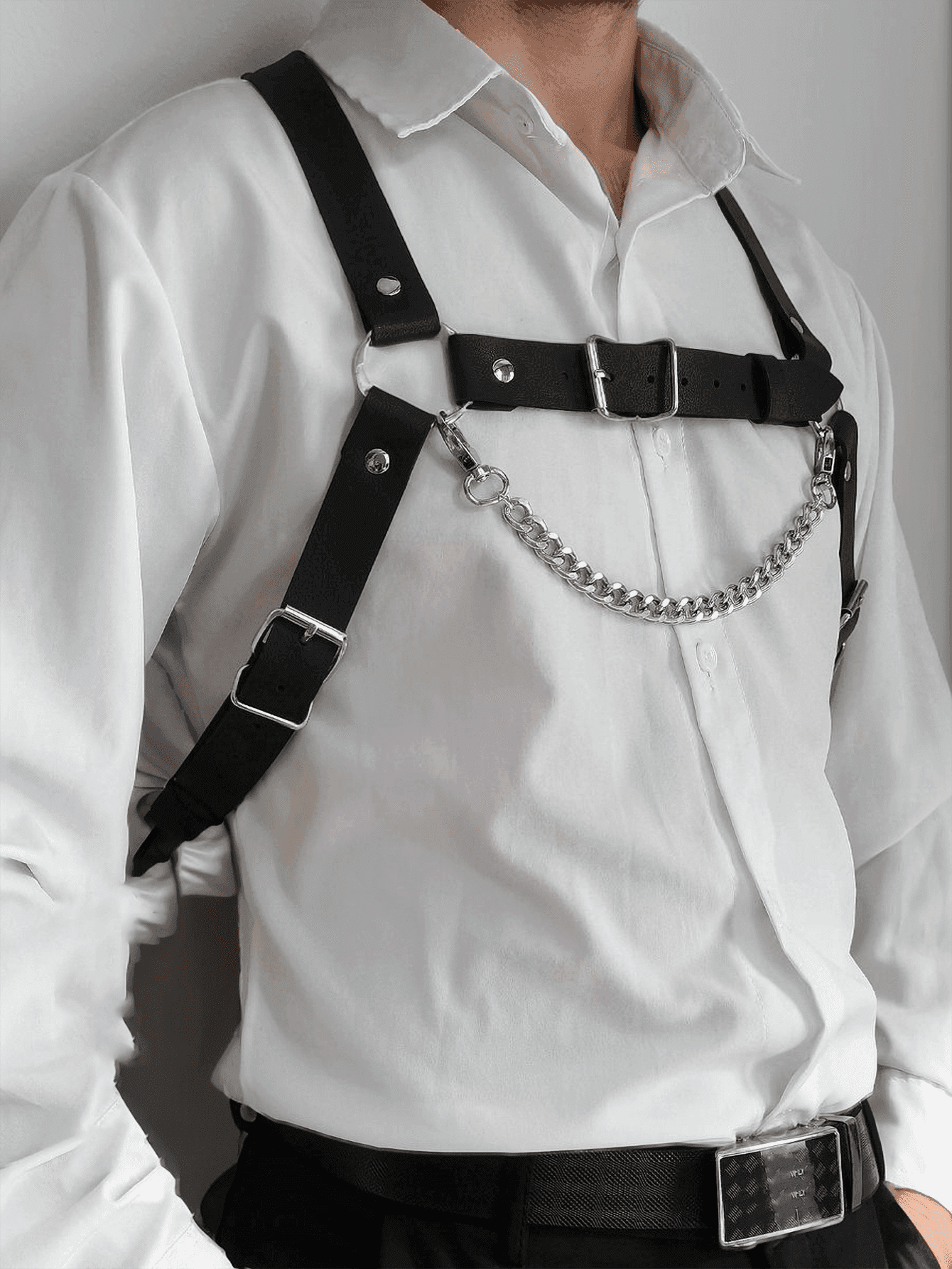 1pc Men's Black Handmade Rivet PU Leather Epaulet Shoulder Strap, Suitable For Pairing With Tight-Fitting Shirts And T-Shirts For Halloween For Going Out Outfit Wedding Party And For Gift Halloween Accessories, Halloween Costumes Autumn-Winter Accessories Halloween Costume,Suitable For Teens, Youth,Men,Casual, Outdoor, Athletic, Vacation, Graduation Gifts, Birthday, Daily Wear Halloween Party Dark Style