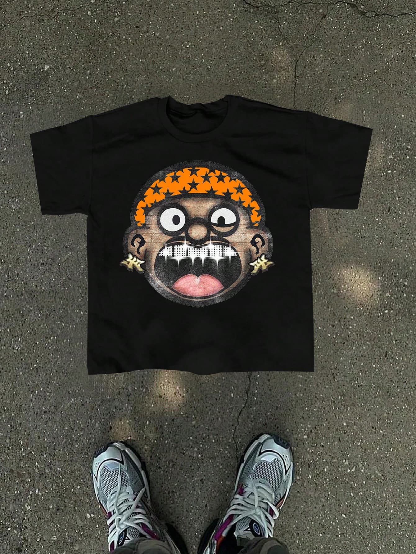 Manfinity EMRG Men's Summer Cartoon Character Printed Round Neck Short Sleeve Casual T-Shirt