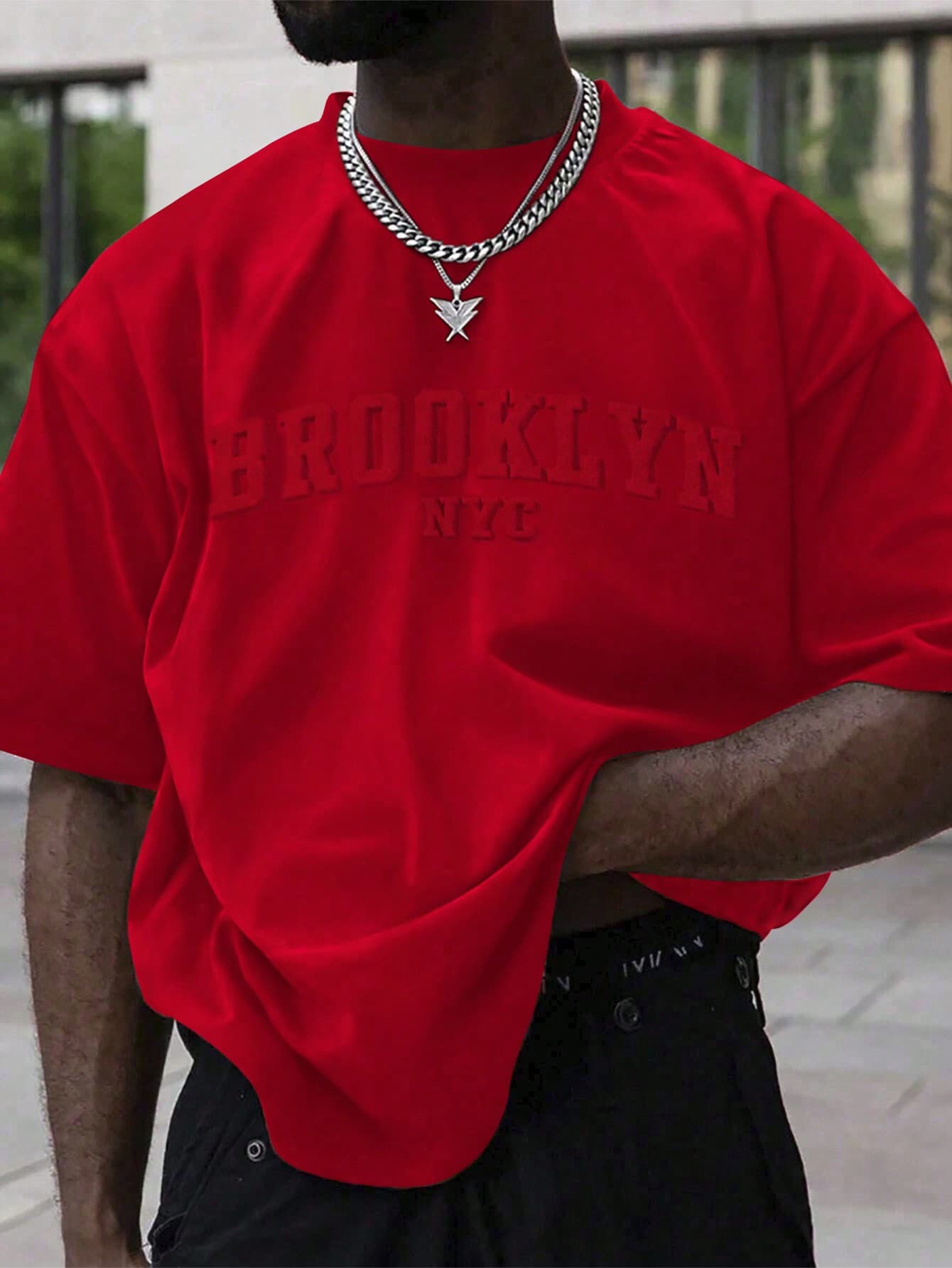 Manfinity Homme Men's Summer Letter Embossed Round Neck Casual Short Sleeve T-Shirt