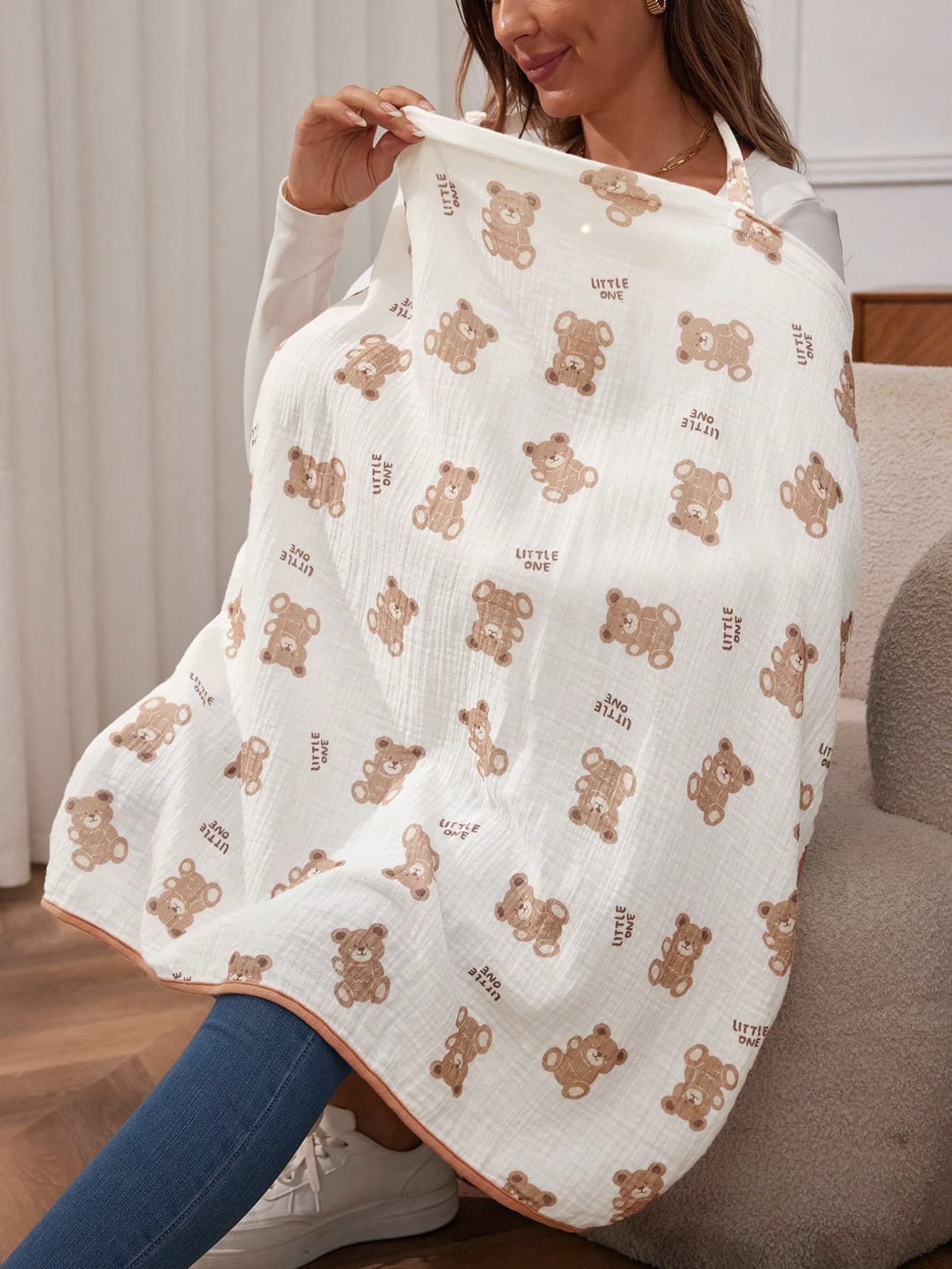 1pc Cozy Pixies Soft Breathable Bear Print Nursing Robe For Pregnant Women [Oeko-Tex Certified]