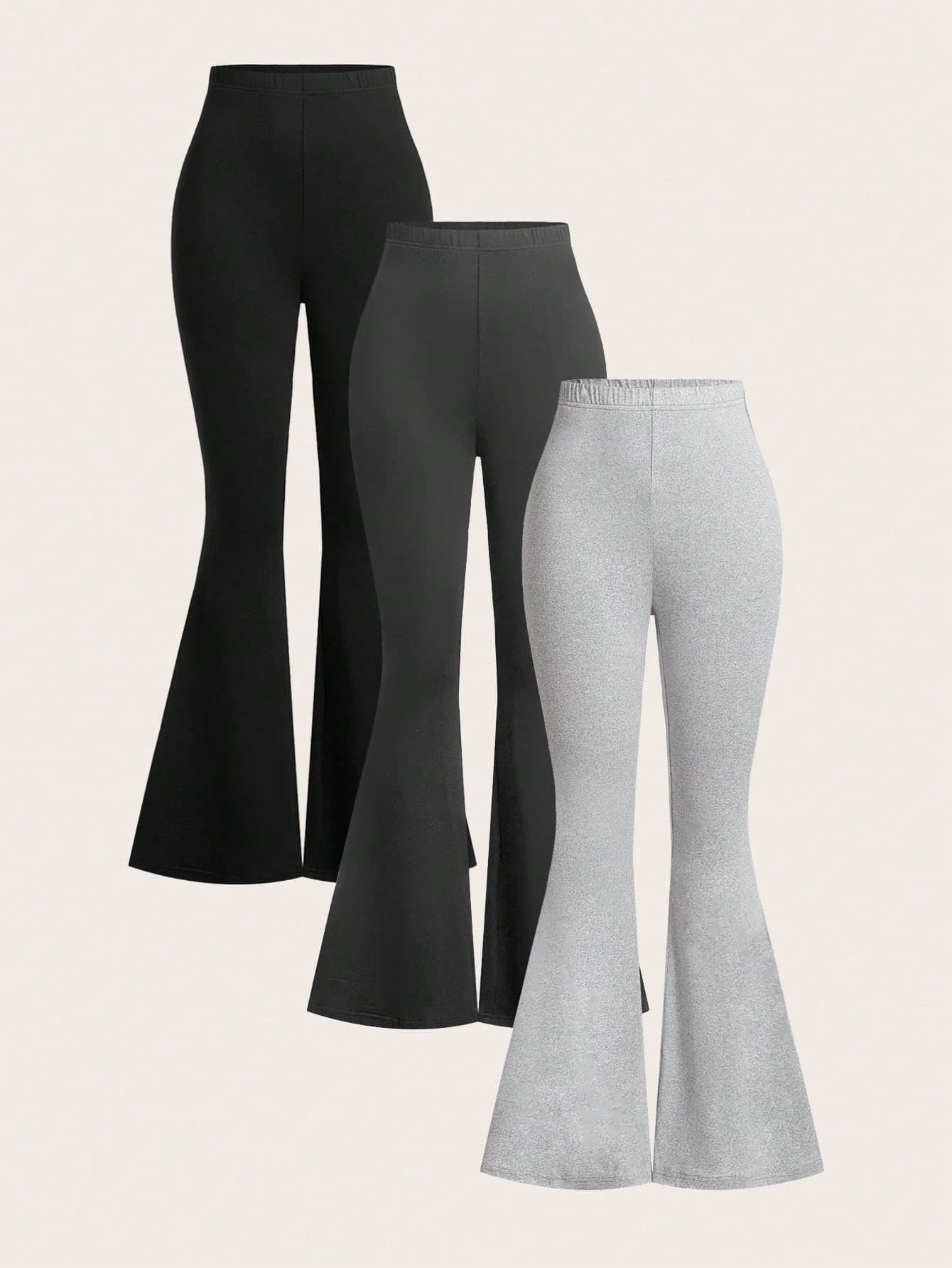 SHEIN EZwear 3pcs Women's Solid Color High Waist Skinny Flared Pants Suit, Suitable For Summer & Autumn Suitable For Going Out Women's Sportswear