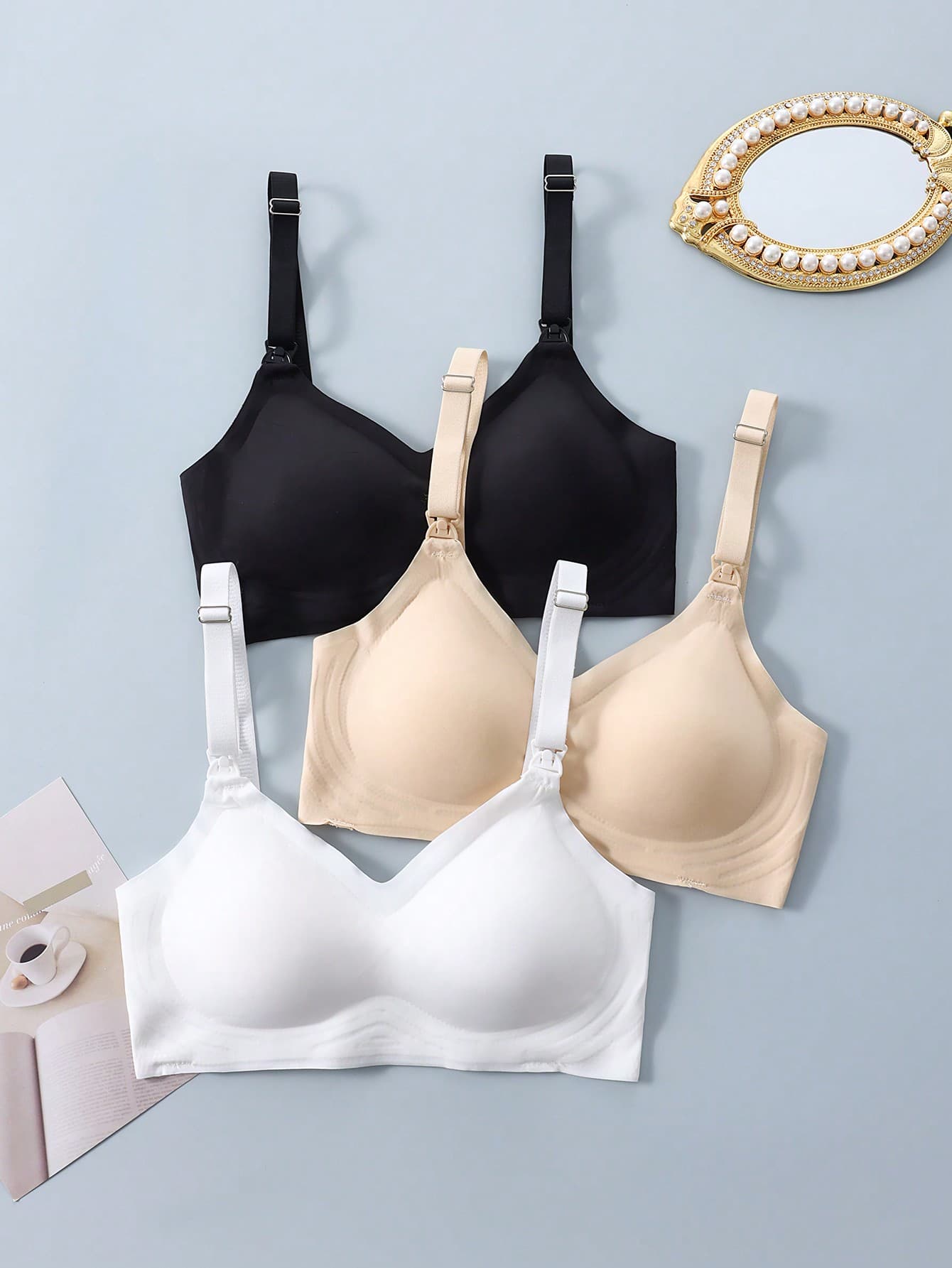 Moonlight&Mama 3pcs/Pack Maternity Solid Color Minimalist Casual Bras With Spaghetti Strap