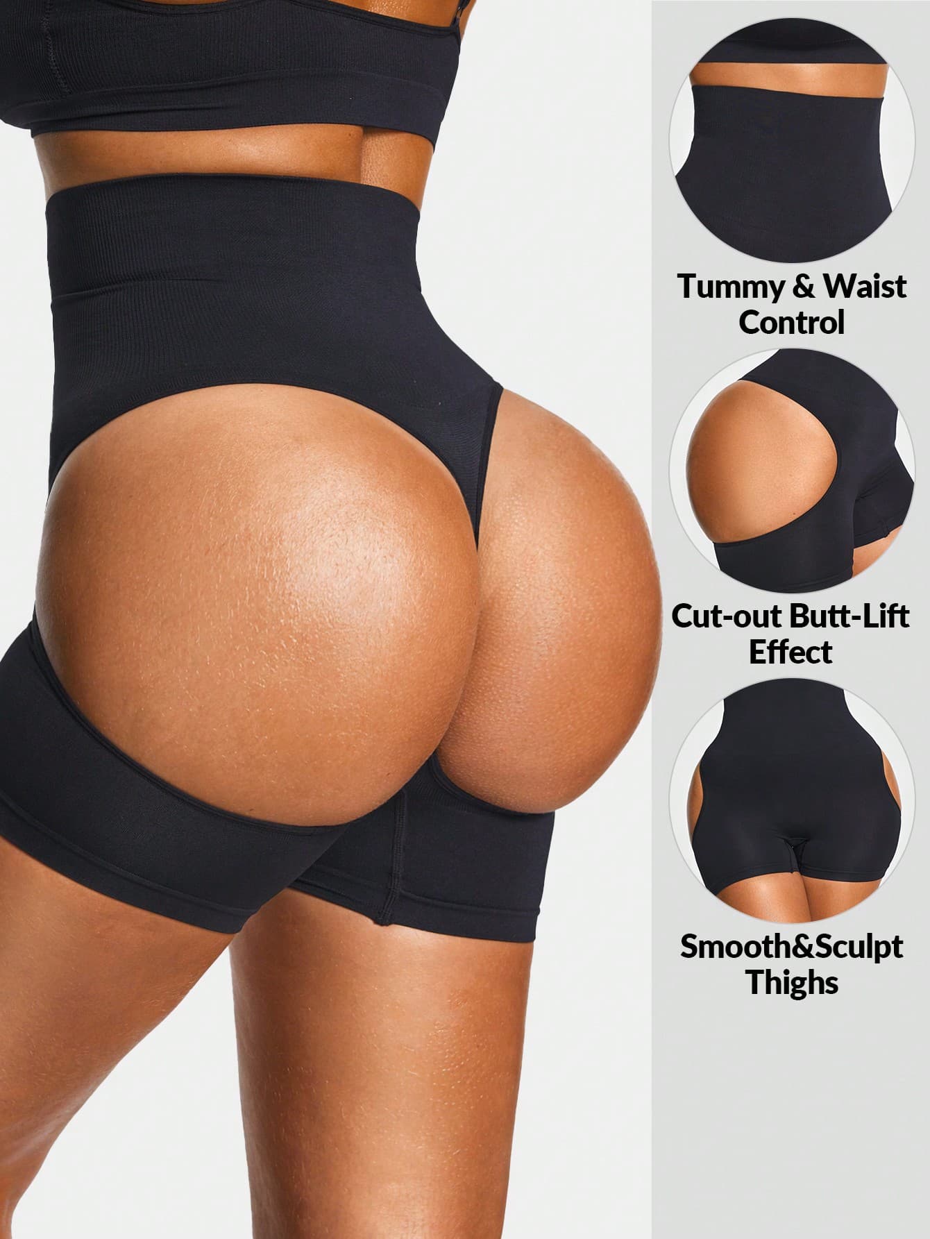 SHEIN Seamless Cut-Out Mid Thigh Short Body Shaper Butt Lifter-Tummy Waist Thigh Control
