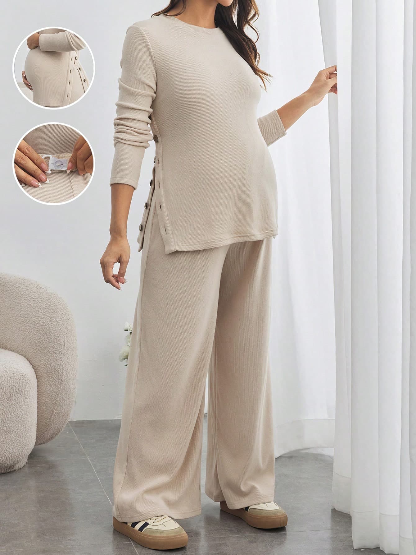 SHEIN 2pcs Maternity Outfit, Straight Pants Suit
