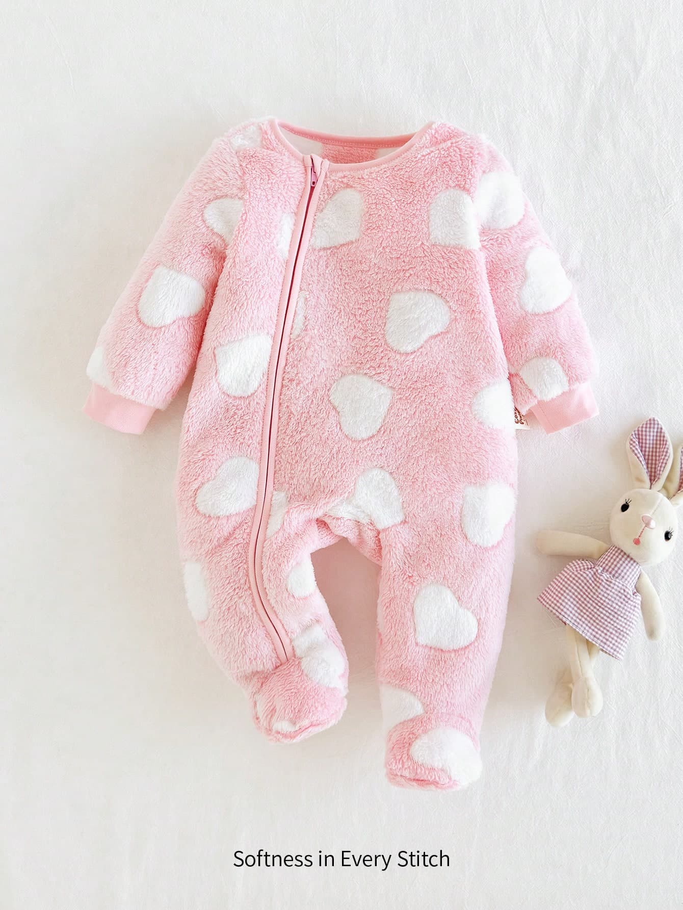 Cozy Pixies Newborn Baby Girl Heart Pattern Round Neck Long Sleeve Thickened Autumn Jumpsuit