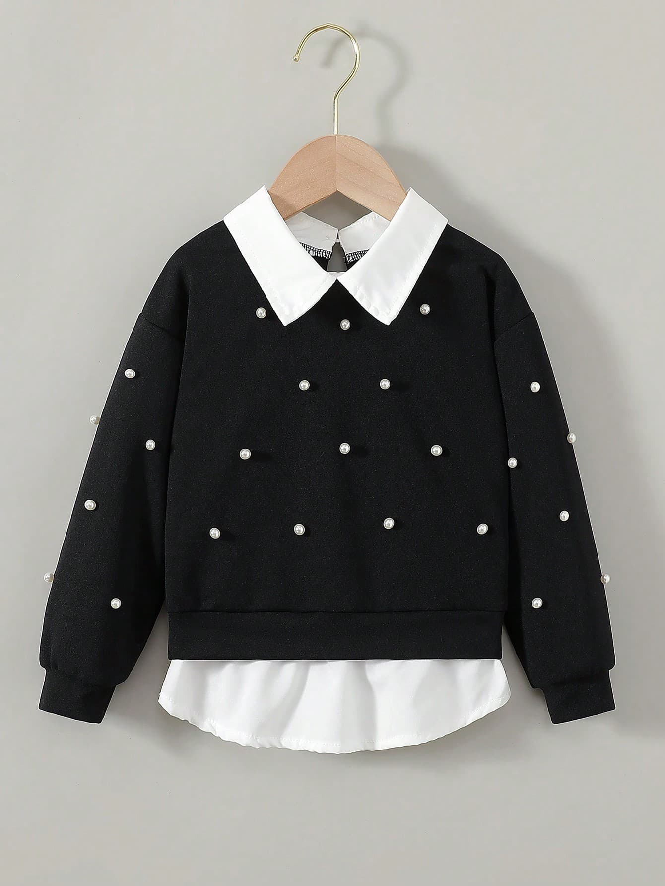 SHEIN Elladie kids Young Girl New Style 2 In 1 Sweatshirt Collared Loose Blouse