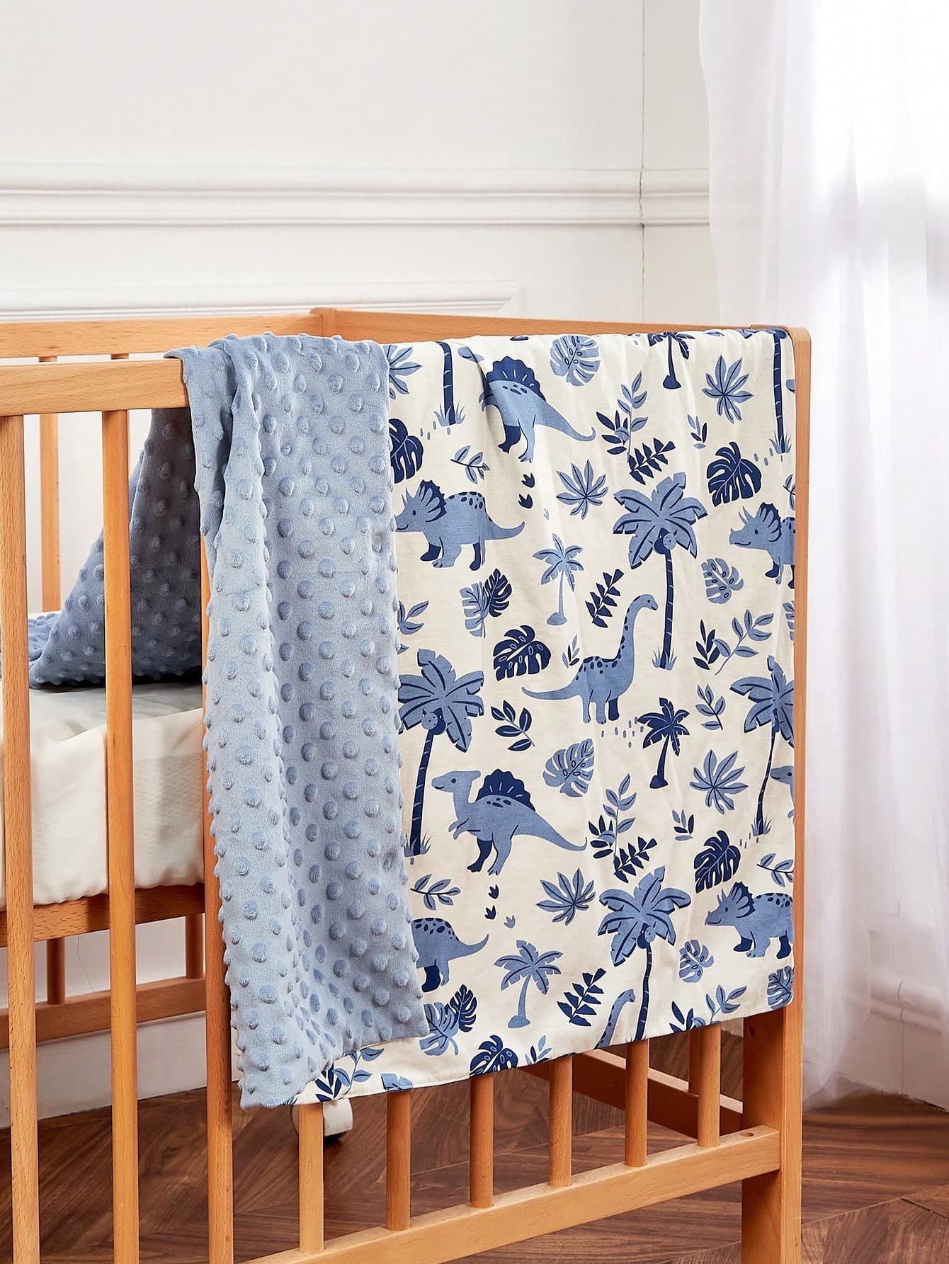 1pc Cozy Pixies Soft & Skin-Friendly Infant Dinosaur Print Layered Blanket, Blue Love Valentine