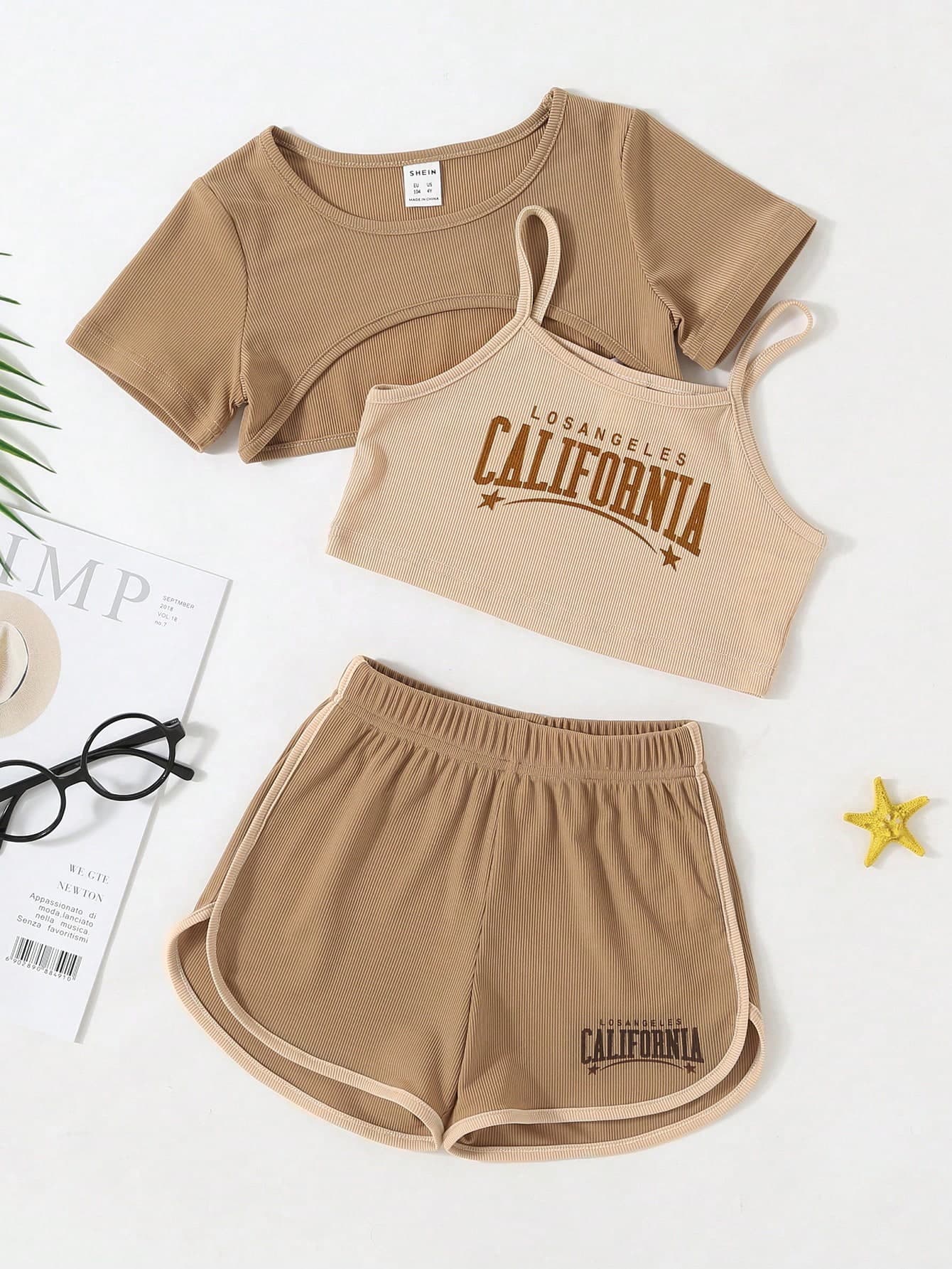 Young Girl Summer Casual Letter Print Camisole And Shorts 3 Pieces Set