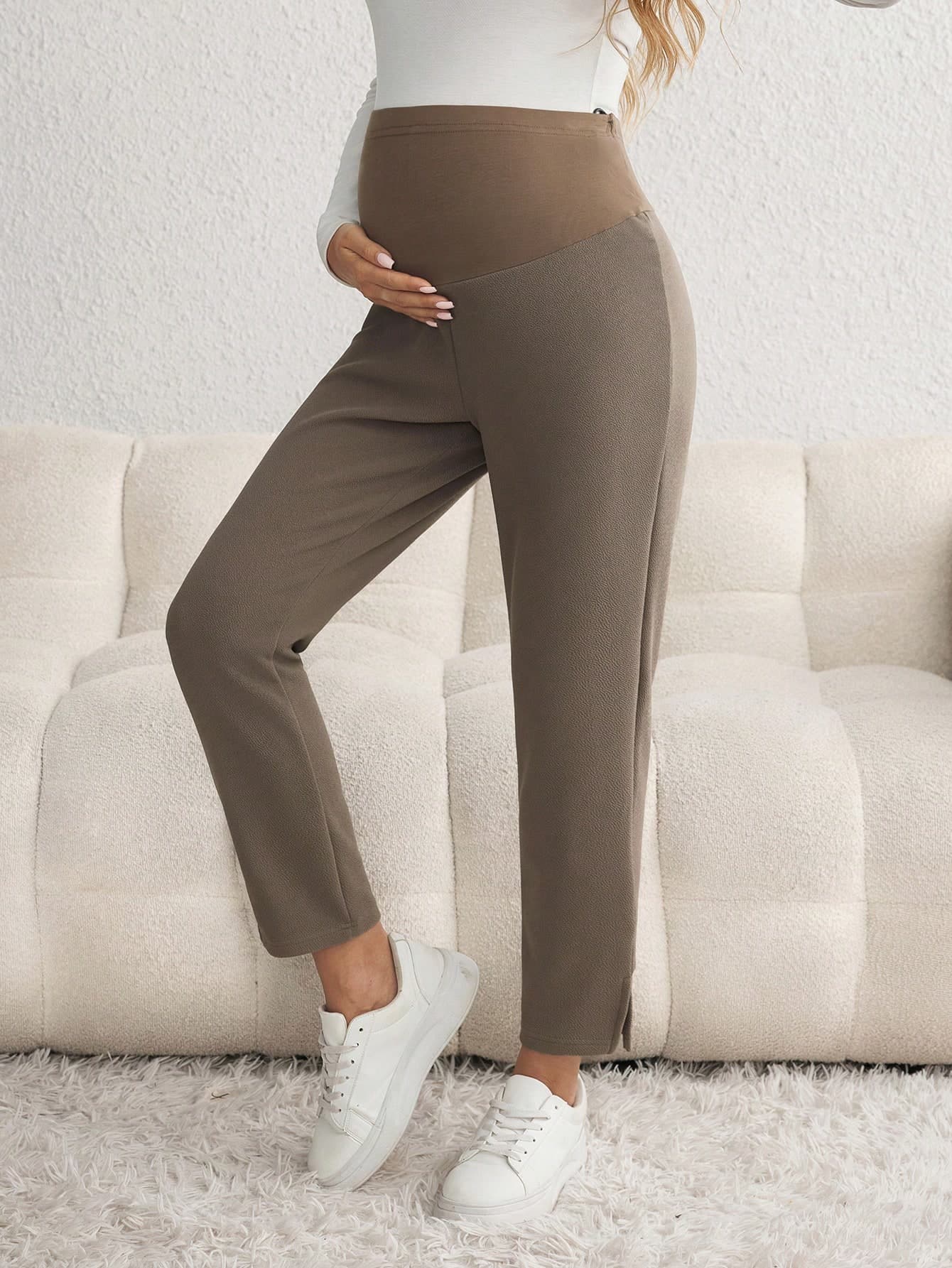 SHEIN Maternity Casual High Waist Colorblock Pants Fall