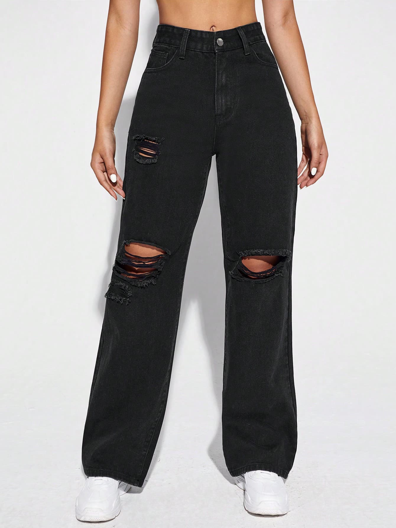Women's Boyfriend Loose Straight Ripped Pockets Casual Jeans