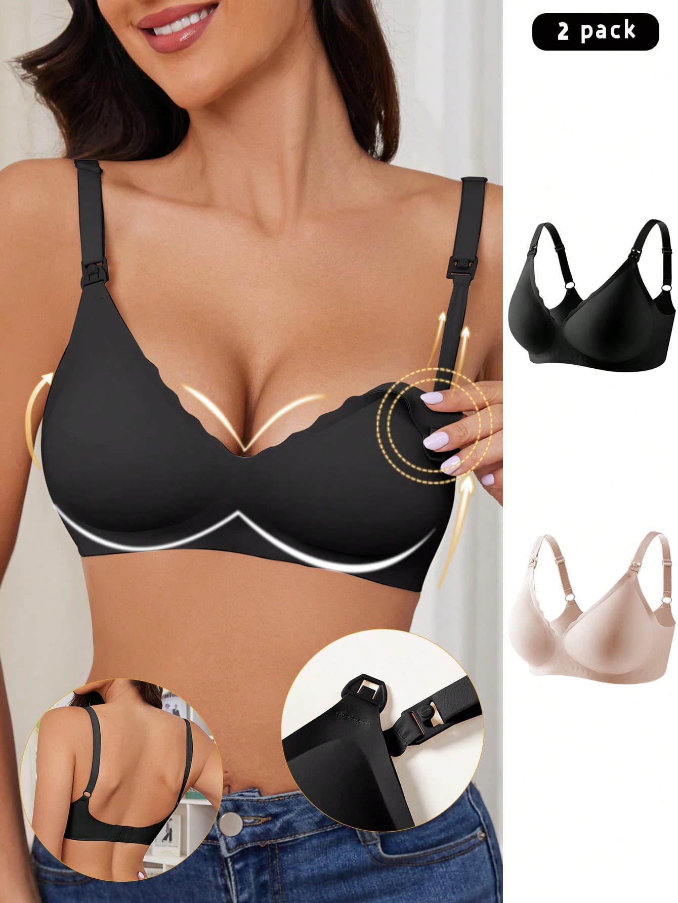 Moonlight&Mama 2pcs/Set Seamless Solid Color Nursing Bras For Pregnant Women