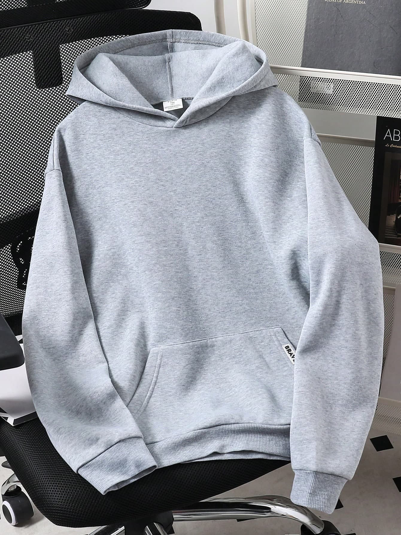 SHEIN Vacaura Teen Boy Casual Solid Color Lightweight Gray Sweatshirt Chic Autumn/Winter