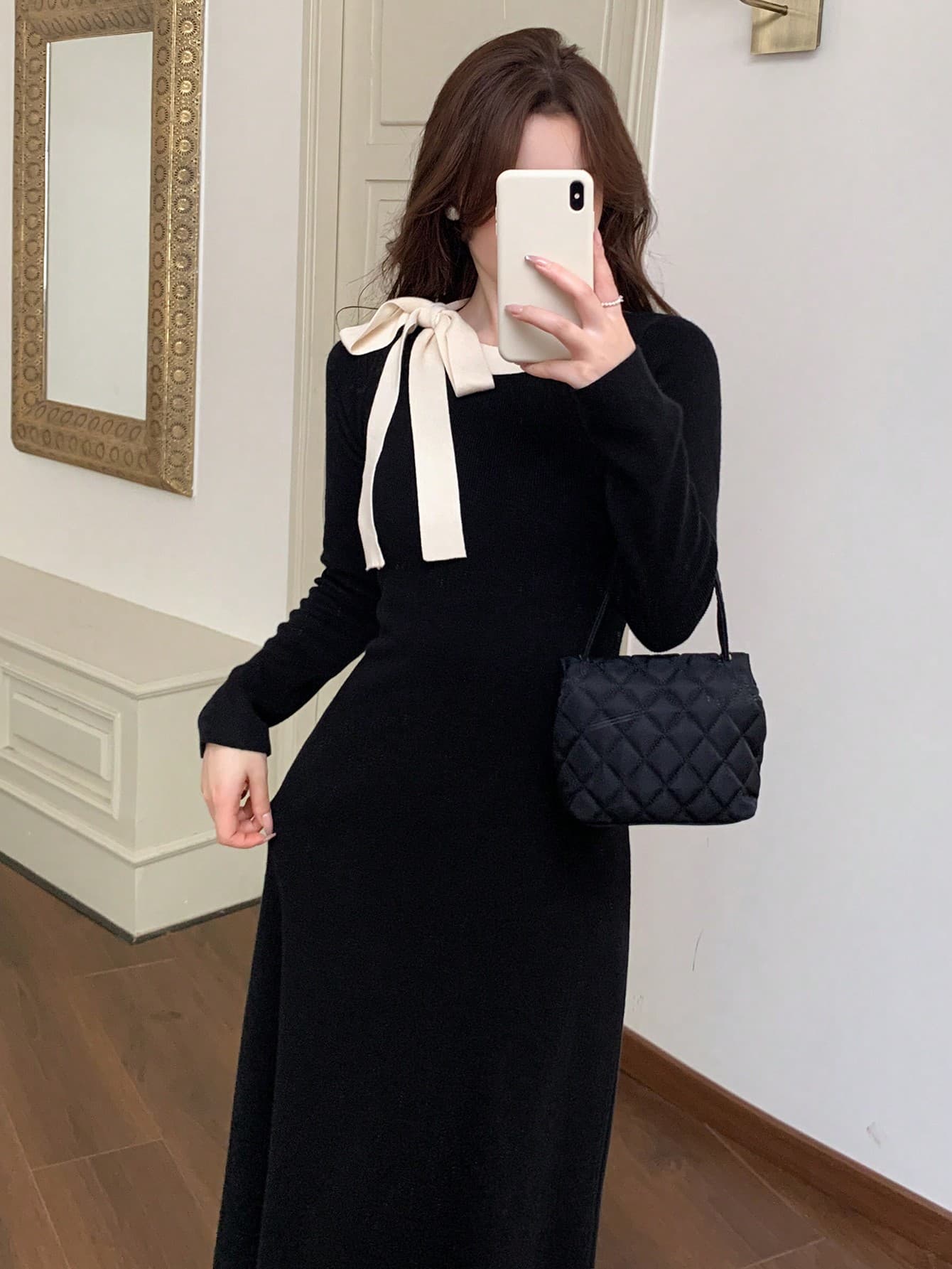 DAZY Women Contrast Collar Drawstring Sweater Dress,Fall Women Clothes Thermal Lined