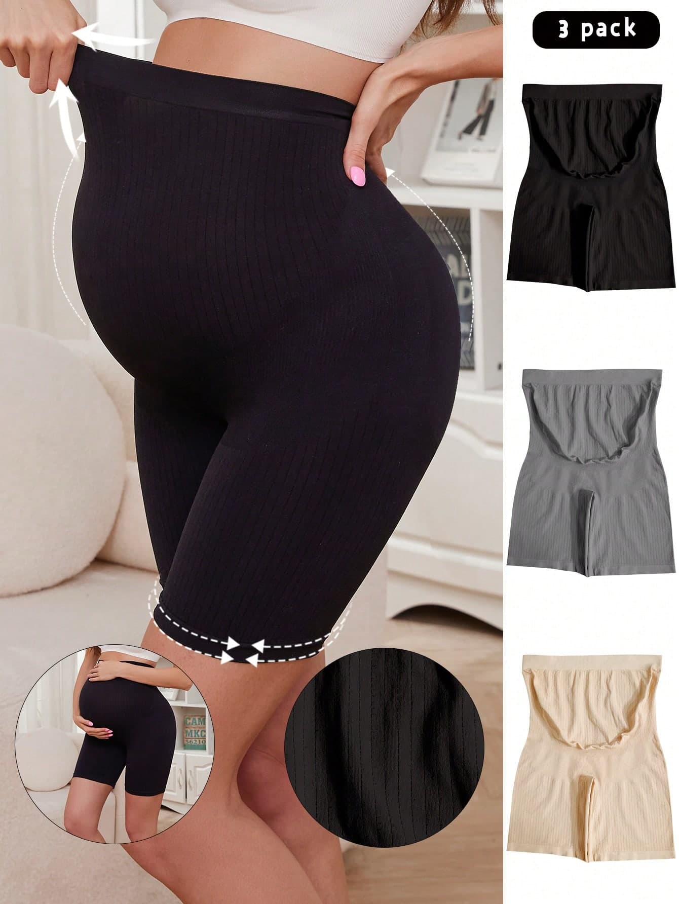 Moonlight&Mama 3pcs Maternity High Waisted Ribbed Seamless Underwear