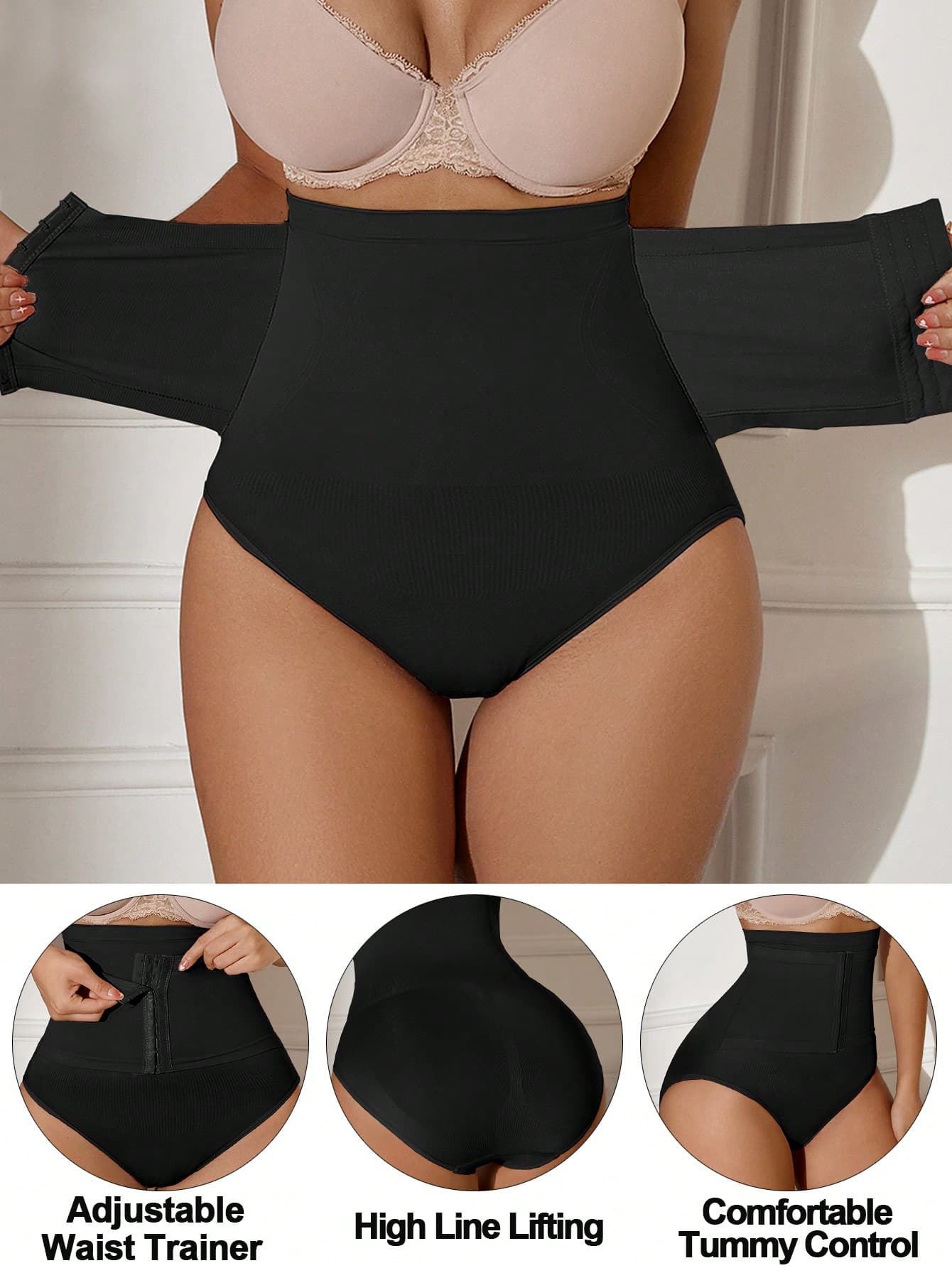 SHEIN 1pc Seamless High Waist Abdomen Control Waist Lifting Shaping Briefs With Front Opening Hook