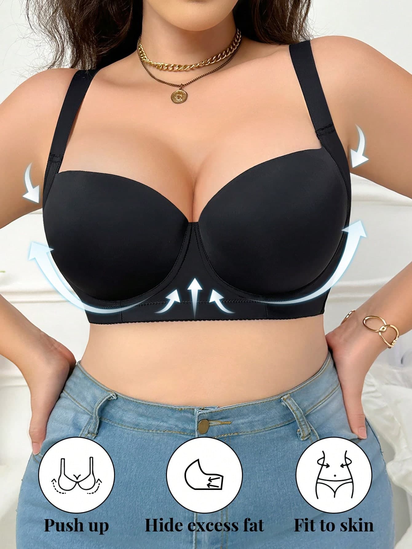 DesireSculpt 1pc Plus Size Comfort Seamless Smooth Supportive Underwire Bra, Lift