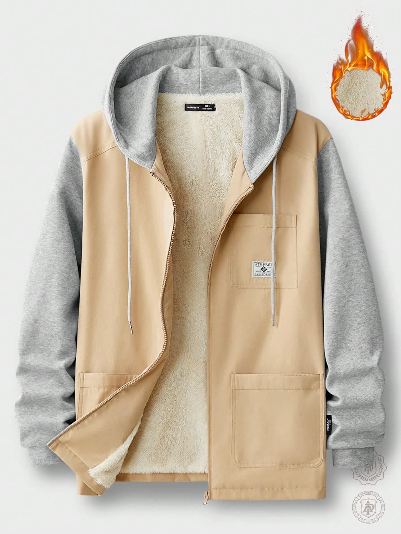 Manfinity NXTstreet Men's Loose Fit Patchwork Hooded Jacket Coat, For Fall Winter