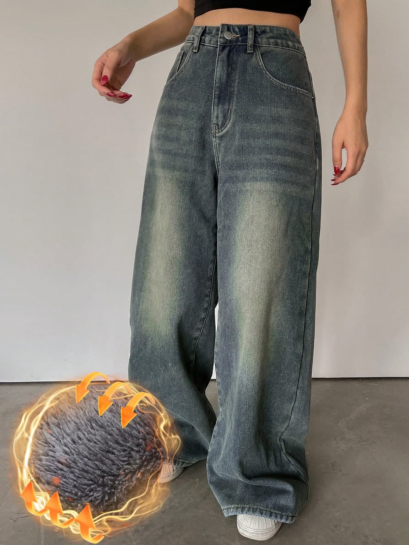 DAZY Women's Warm Thermal Lined Denim Pants, Baggy Jeans, Thermal Lined Thermal Lined,Winter