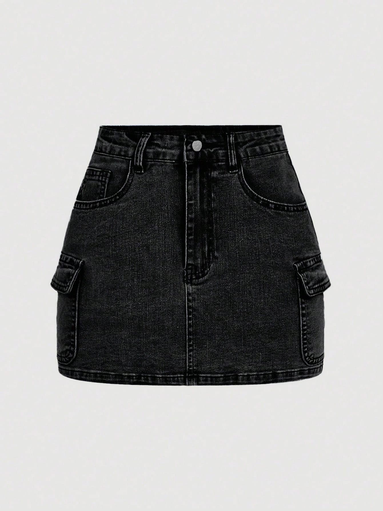 SHEIN MOD Women's Casual Denim Cargo Pocket Mini Skirt