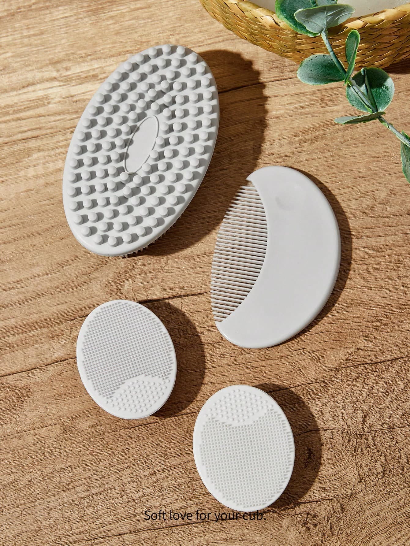 Cozy Pixies Cozycub 4pcs Bathroom Accessories Set: Comb + Silicone Brush