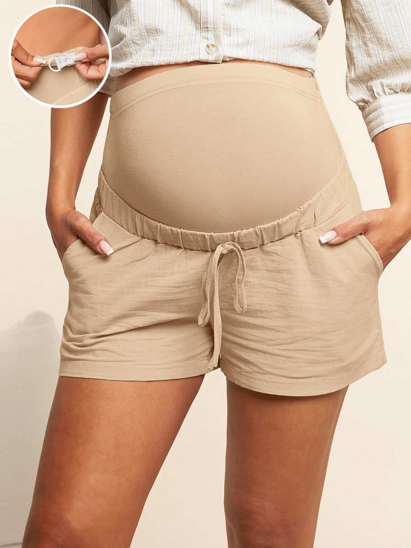 SHEIN Maternity Knot Elastic Waist Slant Pocket Shorts