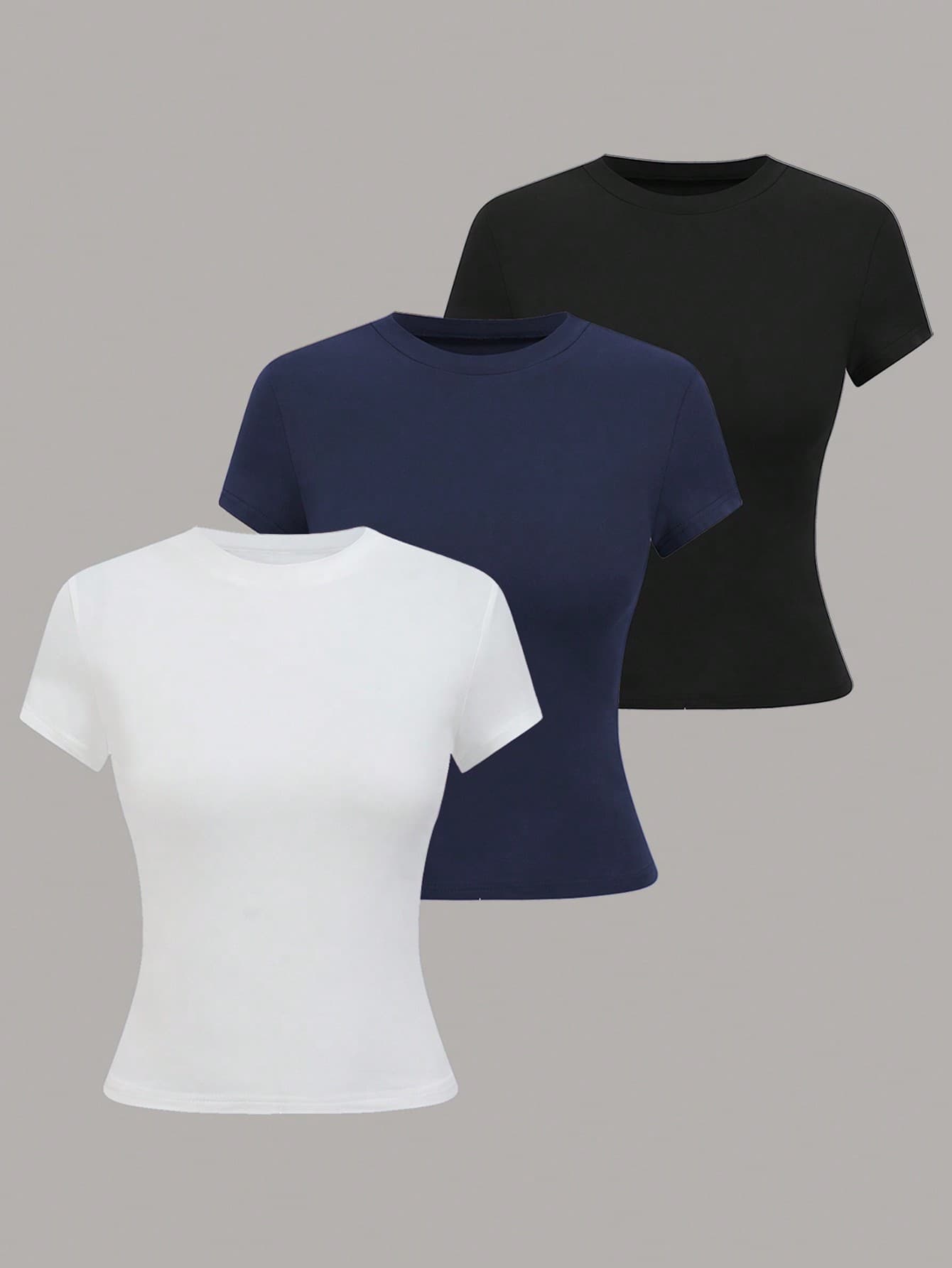 Qadelle Women's Casual Solid Color Black And White Short Sleeve T-Shirt Tops,Summer Everyday Fall Winter Halloween Work Office Party Tops