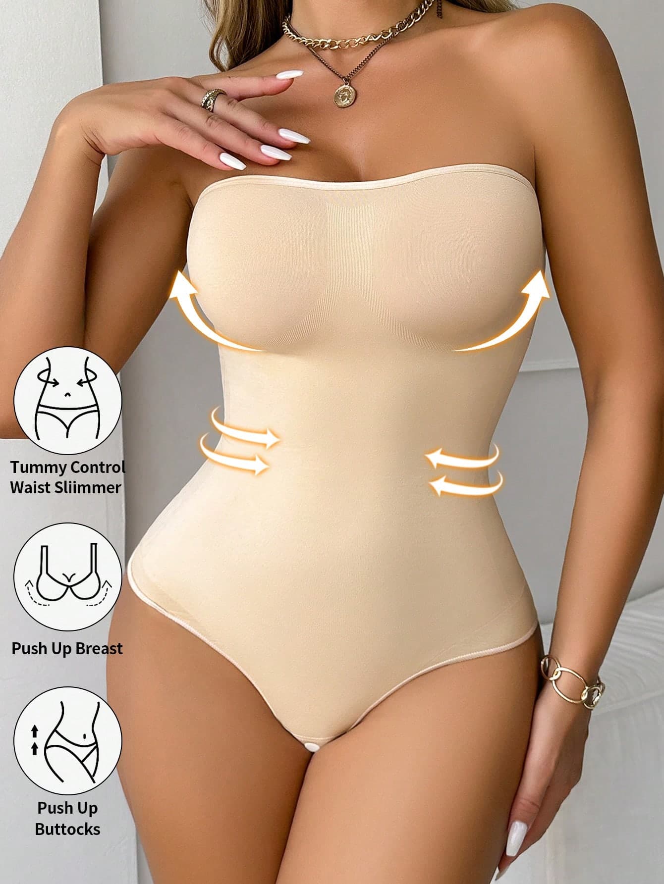 SHEIN 1pc Women Seamless Shapewear With Non-Slip Bustier, Waist And Tummy Control