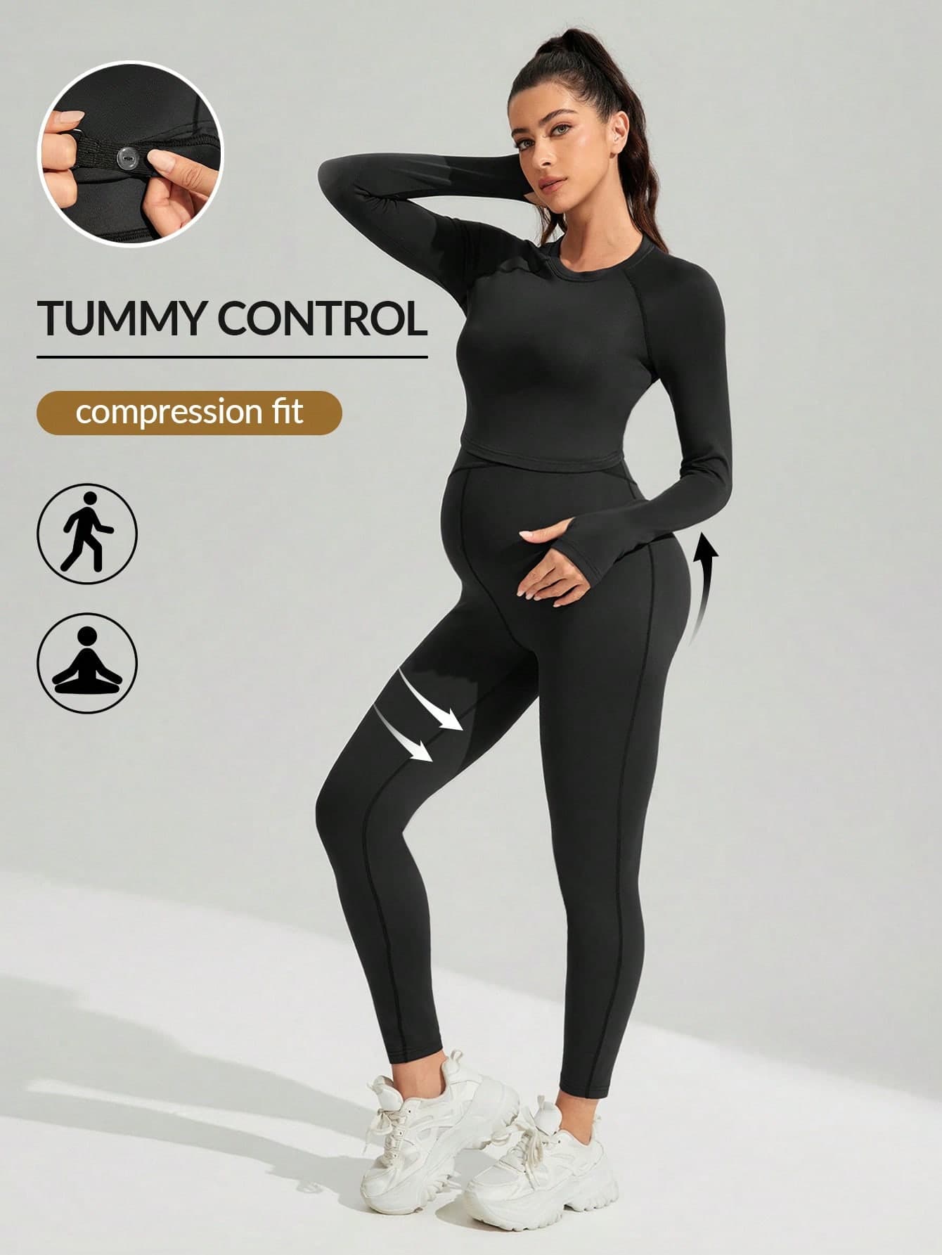SHEIN Maternity Pregnancy Pilates Seamless Yoga Athletic Leggings And Raglan Sleeve Sports Top, 2 Pieces Set