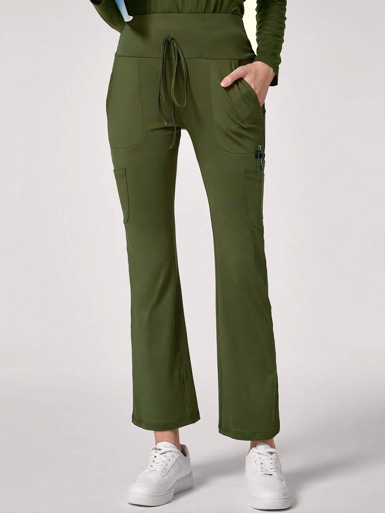 TaskEZ Solid Color Knot Front Pockets Scrub Uniform Bottom Pants