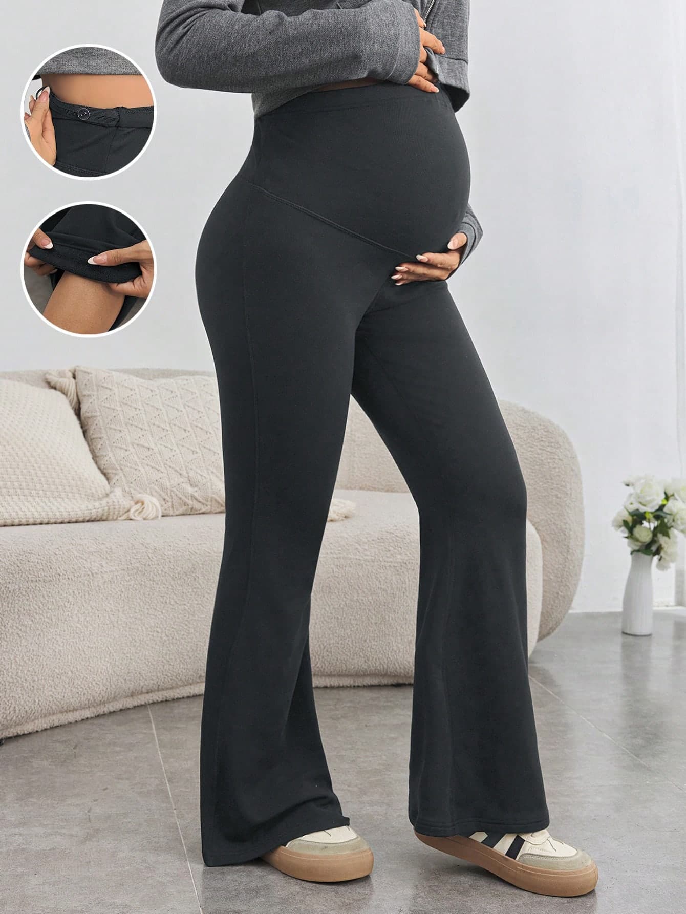 SHEIN Maternity Adjustable Waist Skinny Flared Long Pants With Super High Waist World Cup Fall