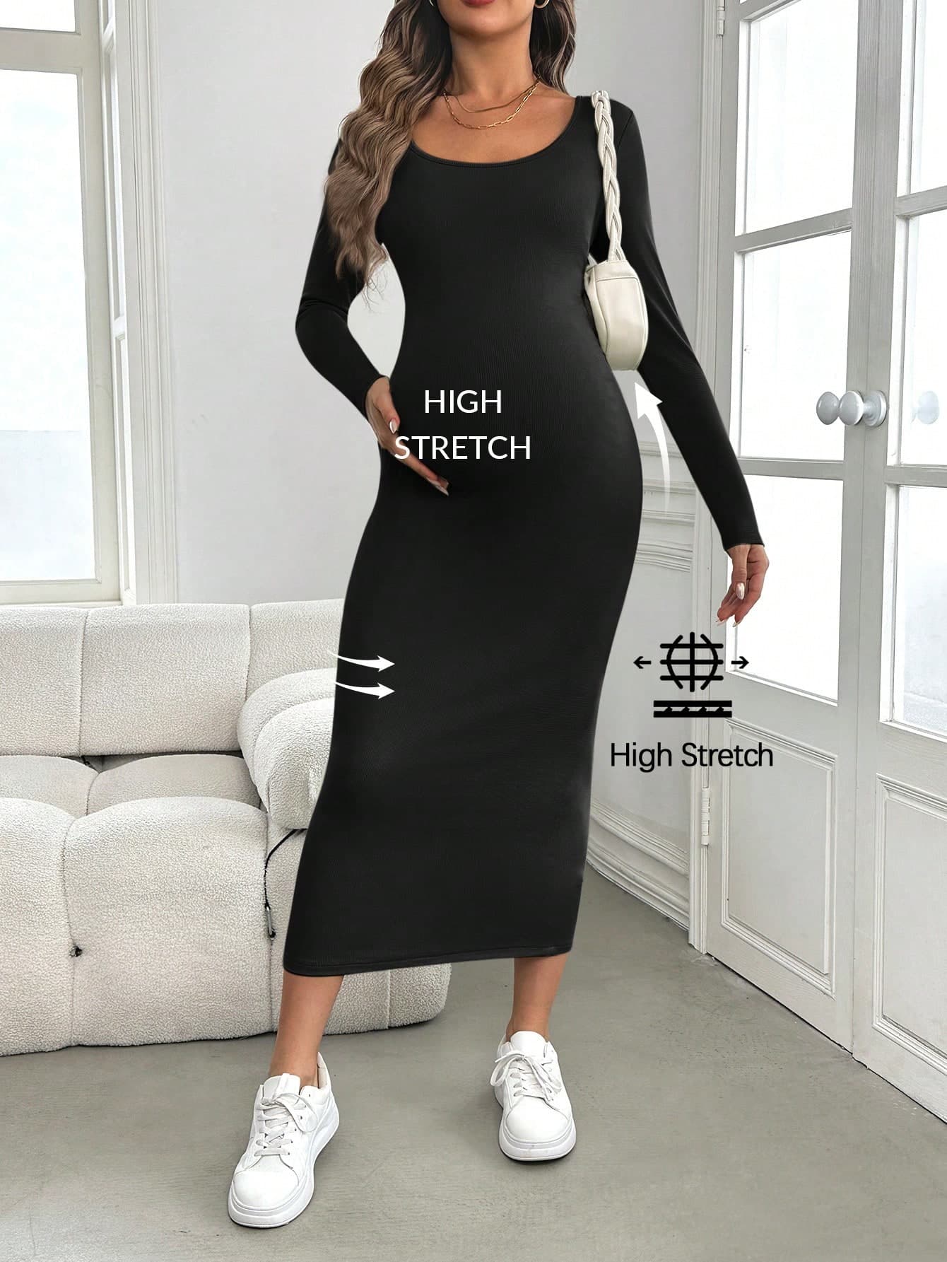 SHEIN Maternity Baby Shower Dress, Long Sleeve Fitted Pregnant Women Dress, Green, Autumn/Winter World Cup Fall