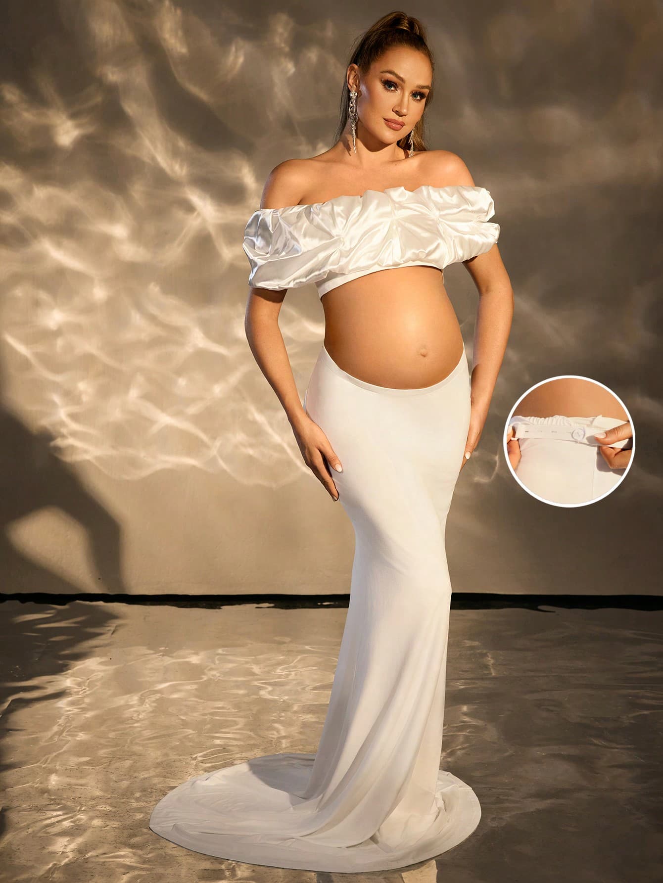 Cheriluna Maternity Maternity Sexy Off-Shoulder Very Crop Top With Low Waist Dragging Skirt For Photography, For Photoshoot