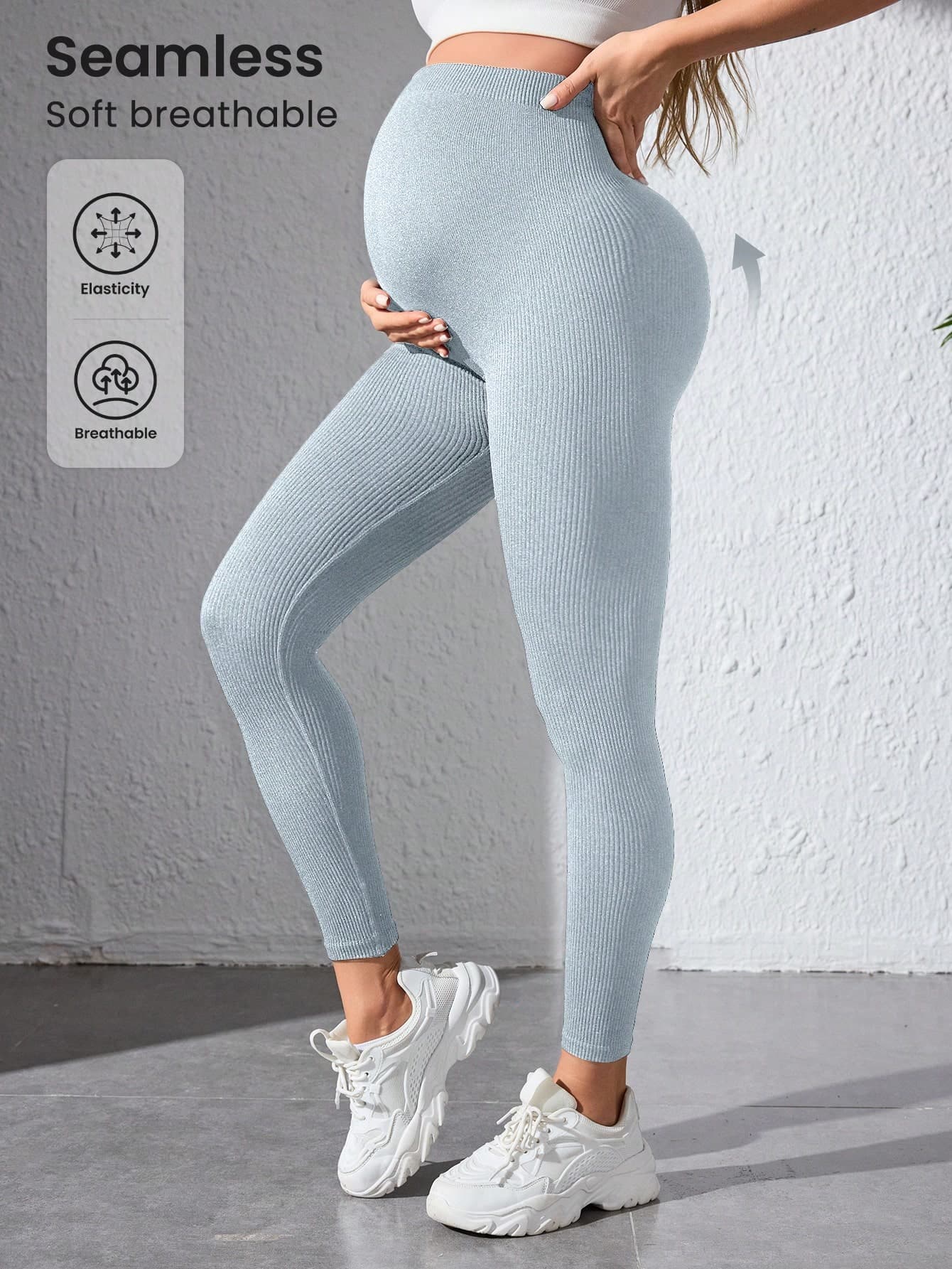 SHEIN Maternity Solid Color High Waist Seamless Sports Leggings