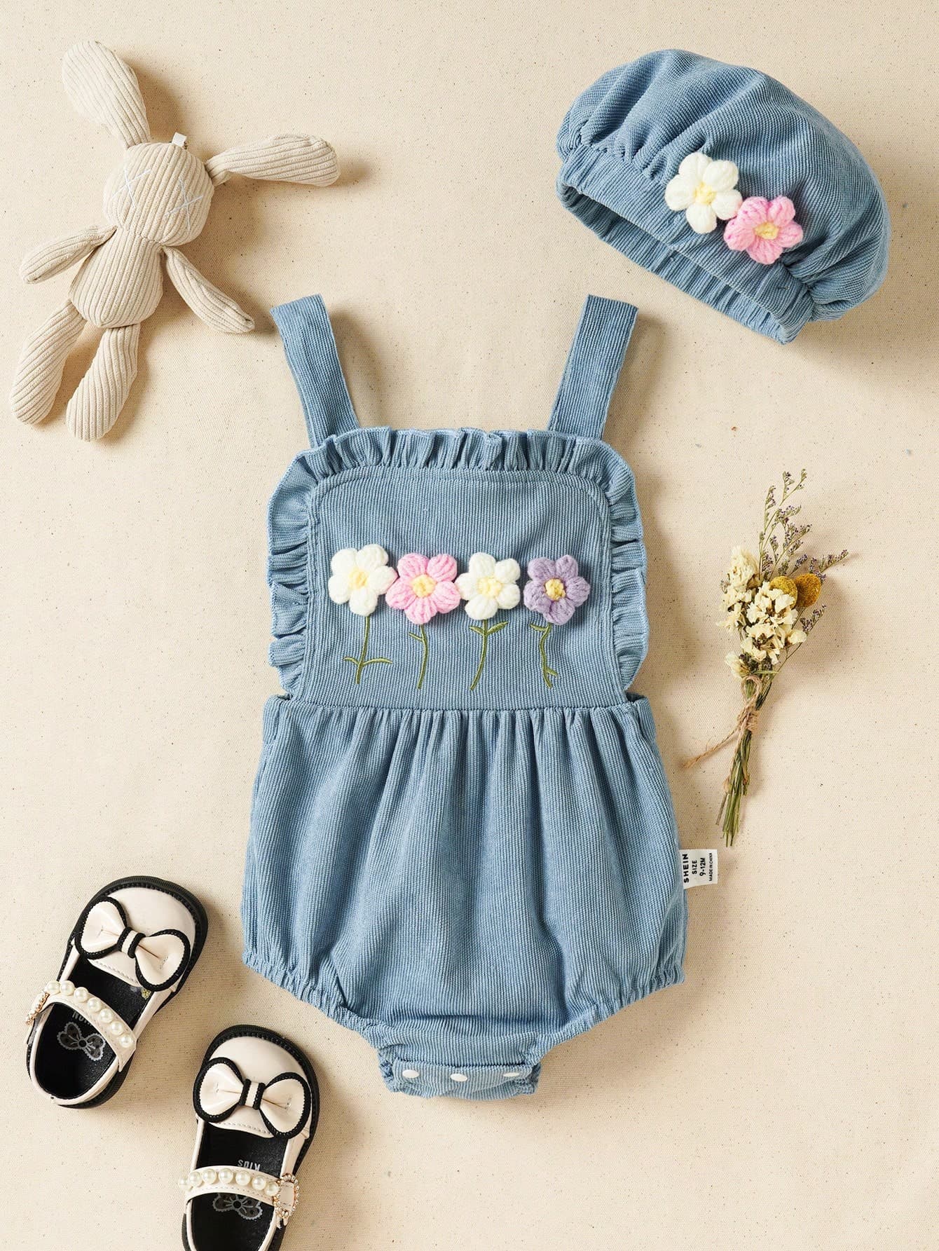 Souflis Souflis Baby Girl Overall Bodysuit With 3d Flower Decoration