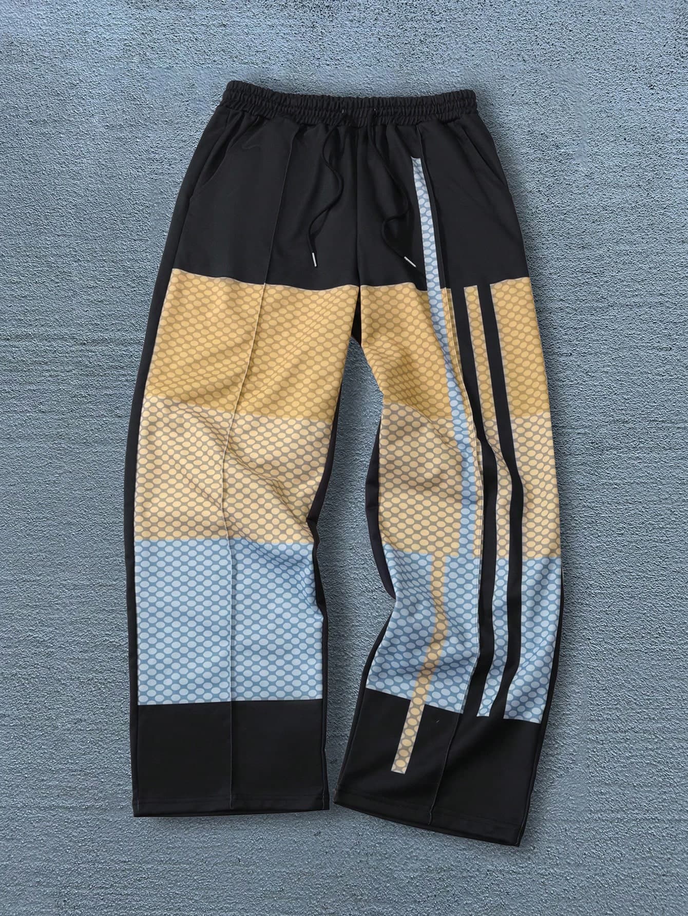 Manfinity EMRG Men's Contrast Color Drawstring Waist Wide Leg Loose Casual Sweatpants