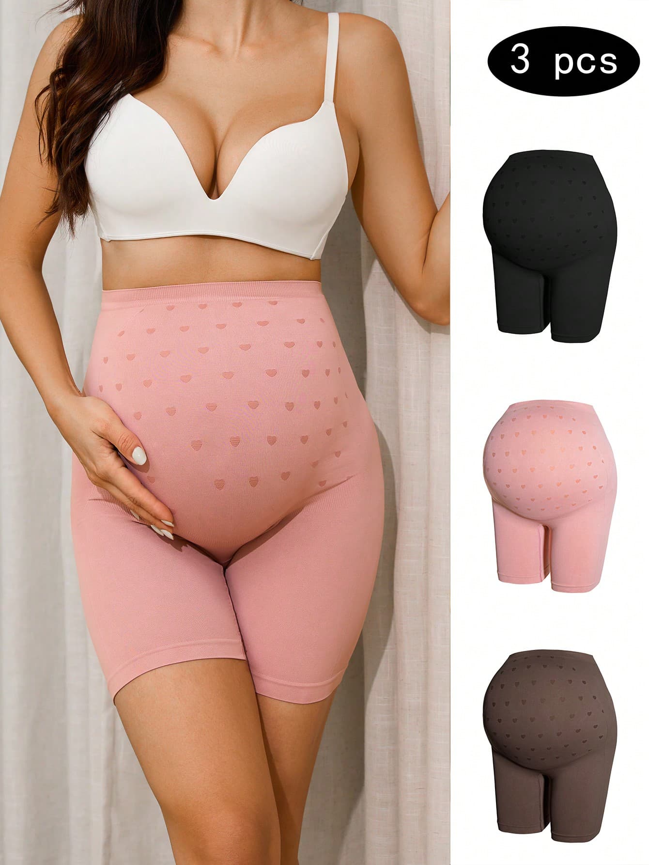 Moonlight&Mama 3pcs/Set Maternity Heart Print High Waist Briefs